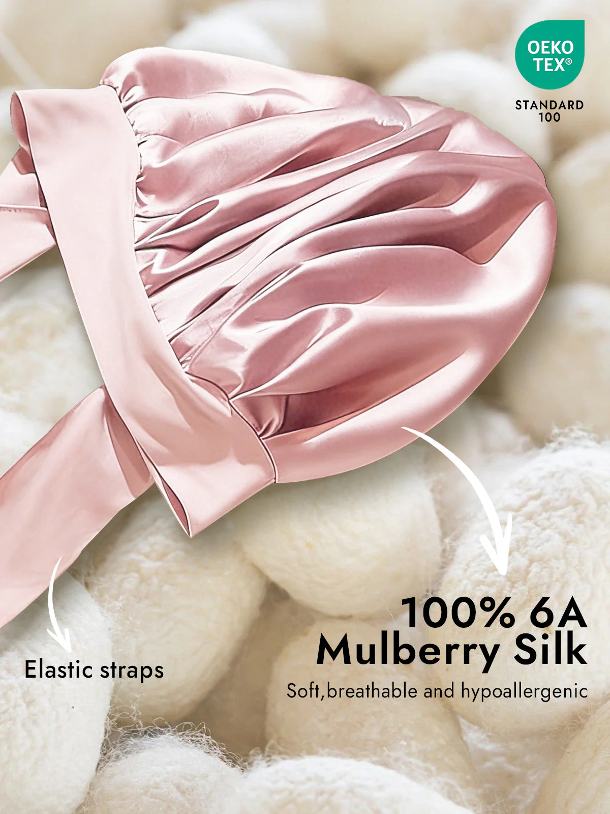 100% Mulberry Silk Bonnet Bowknot Tie Sleep Cap for Hair Protection - Image 32
