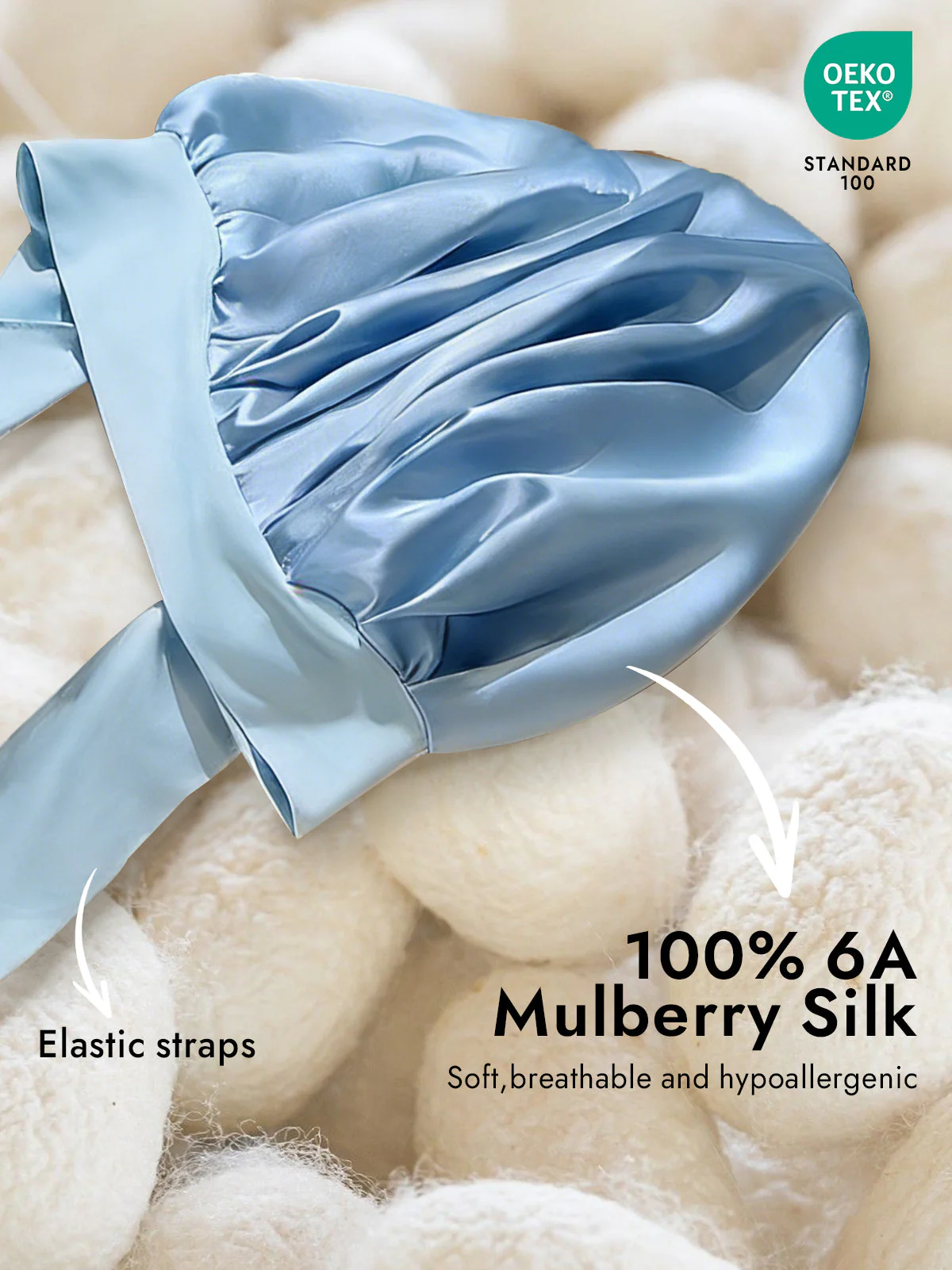 100% Mulberry Silk Bonnet Bowknot Tie Sleep Cap for Hair Protection - Image 50