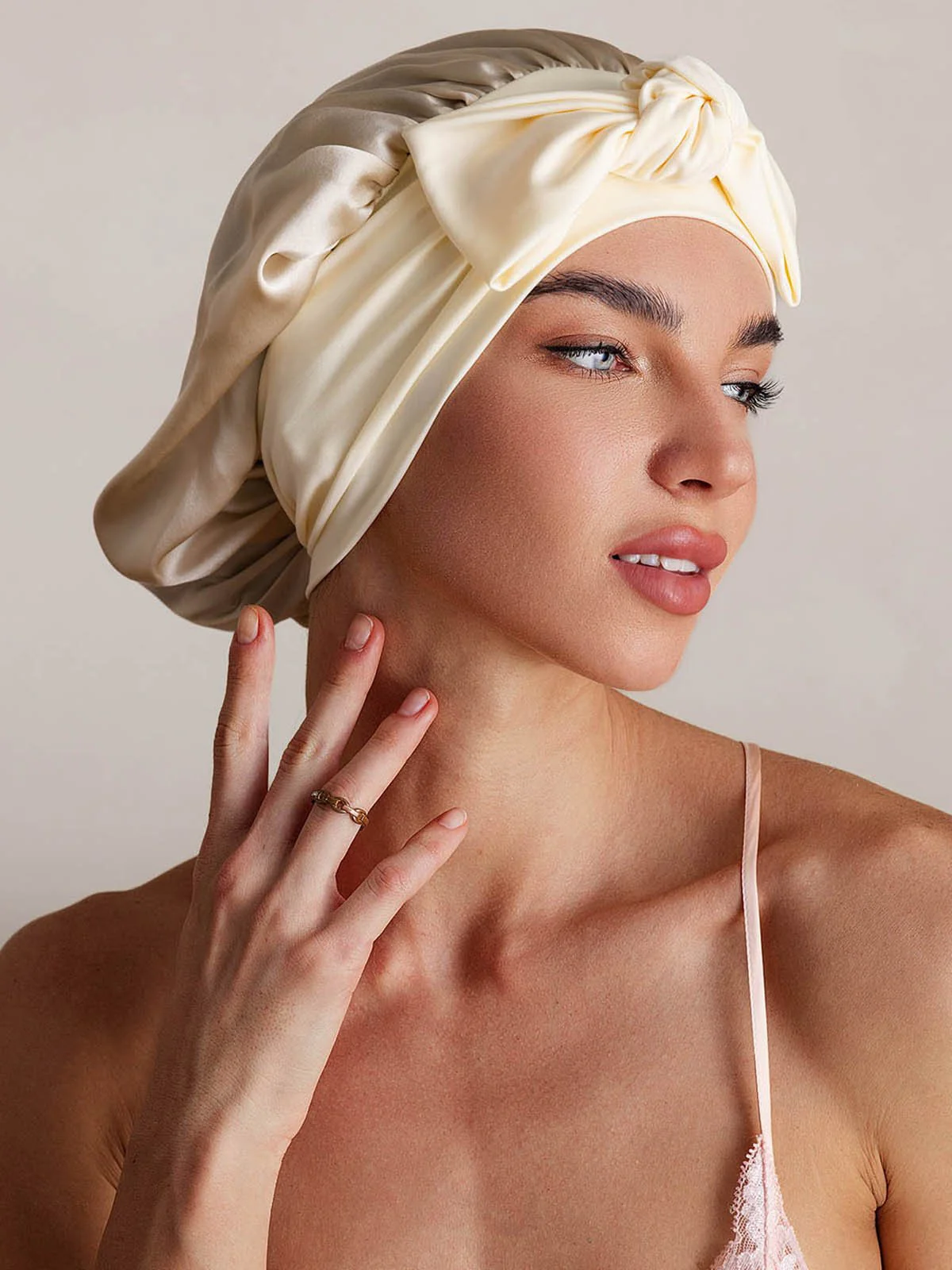 100% Mulberry Silk Bonnet Bowknot Tie Sleep Cap for Hair Protection - Image 73