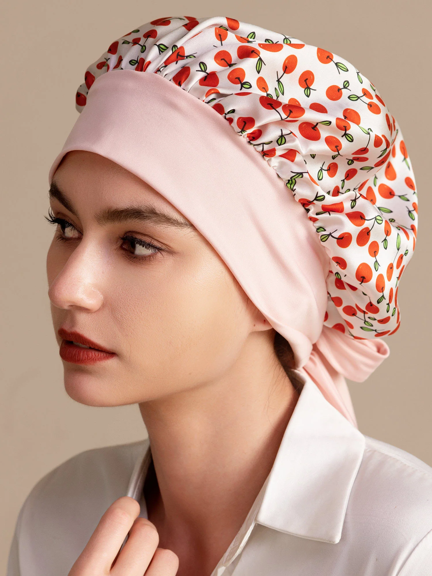 100% Mulberry Silk Bonnet Bowknot Tie Sleep Cap for Hair Protection - Image 85