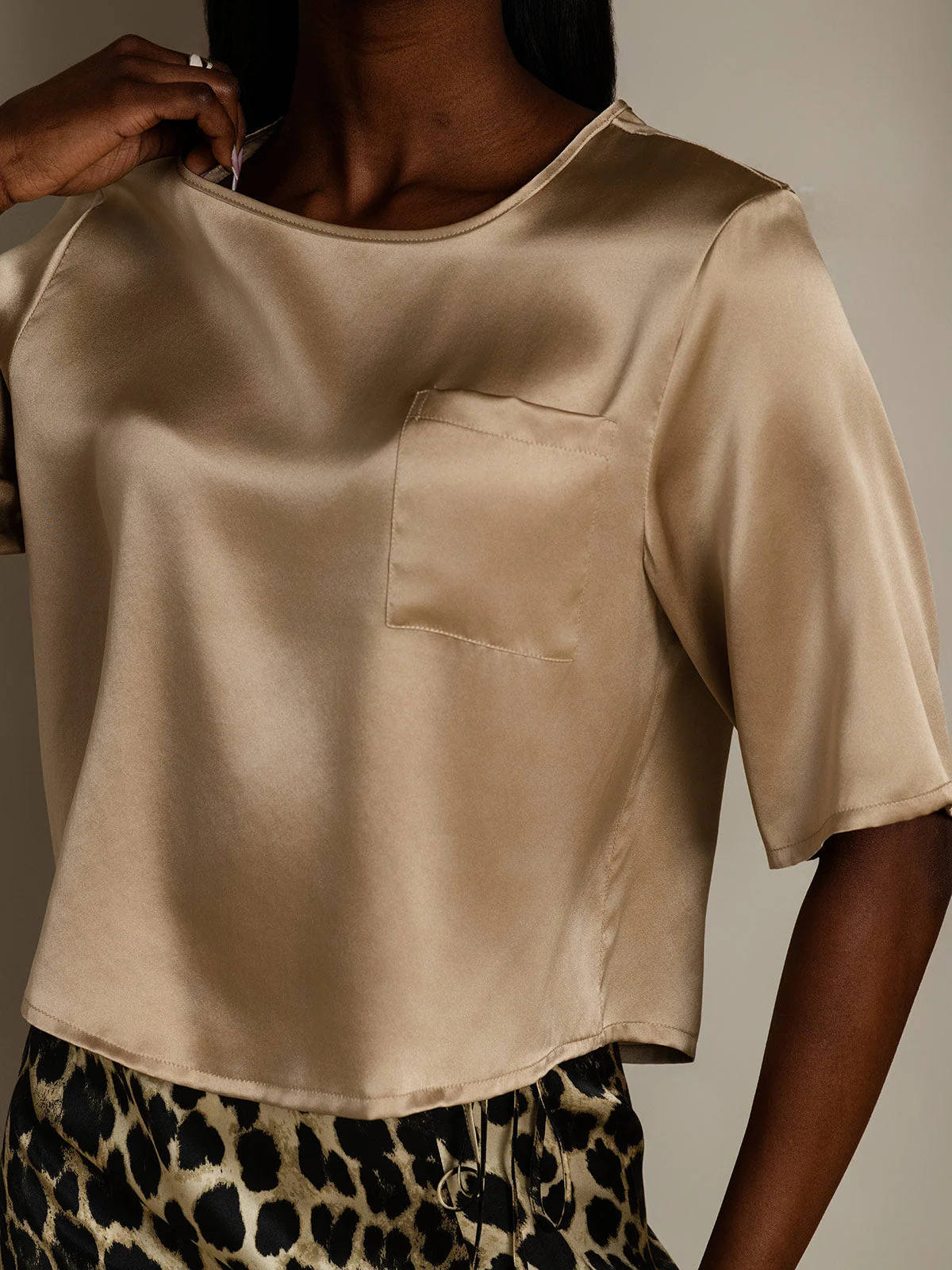 100% Mulberry Silk Women's Blouse Short Sleeve Boxy Crop Top - Image 21
