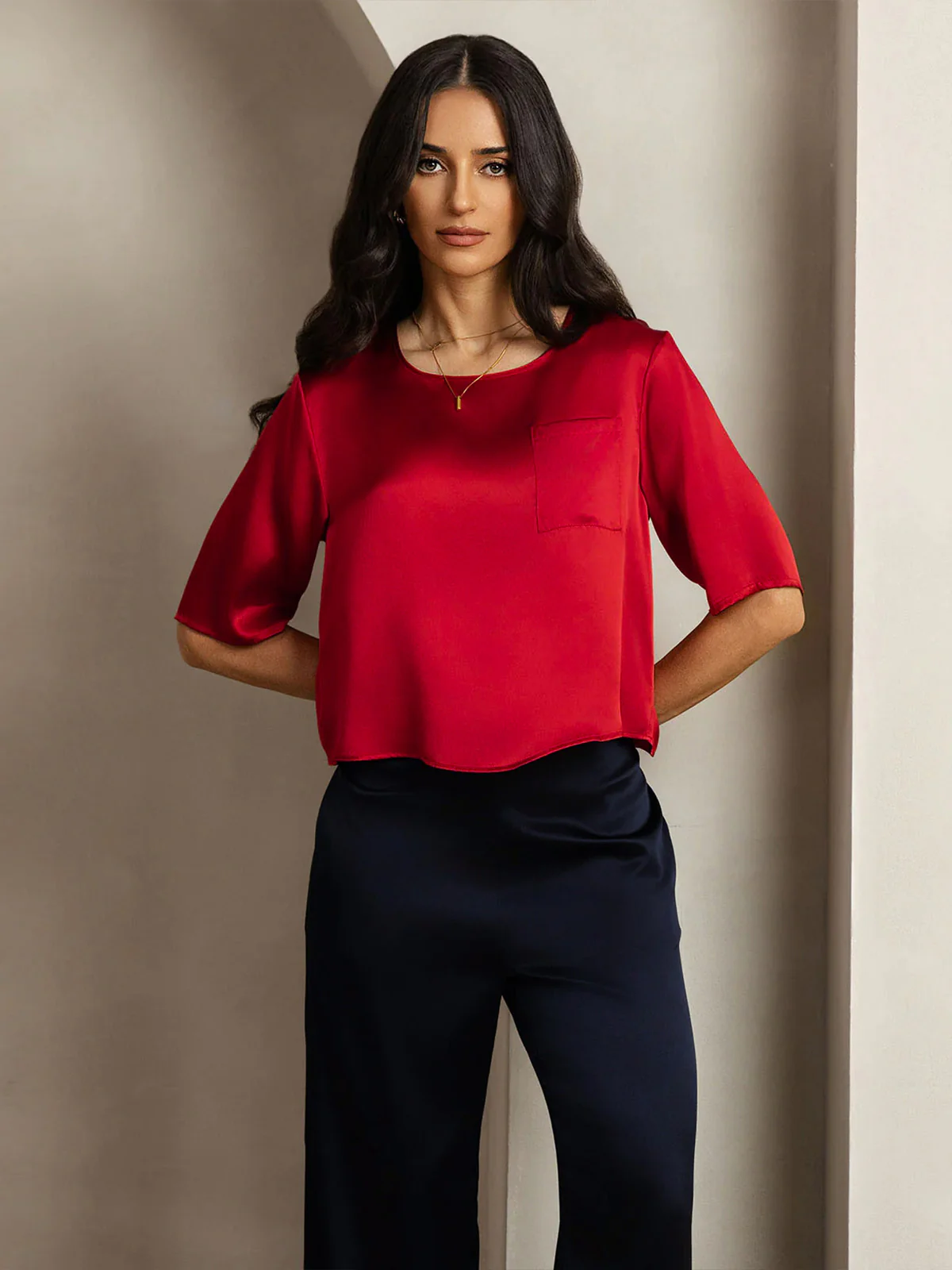 100% Mulberry Silk Women's Blouse Short Sleeve Boxy Crop Top - Image 29