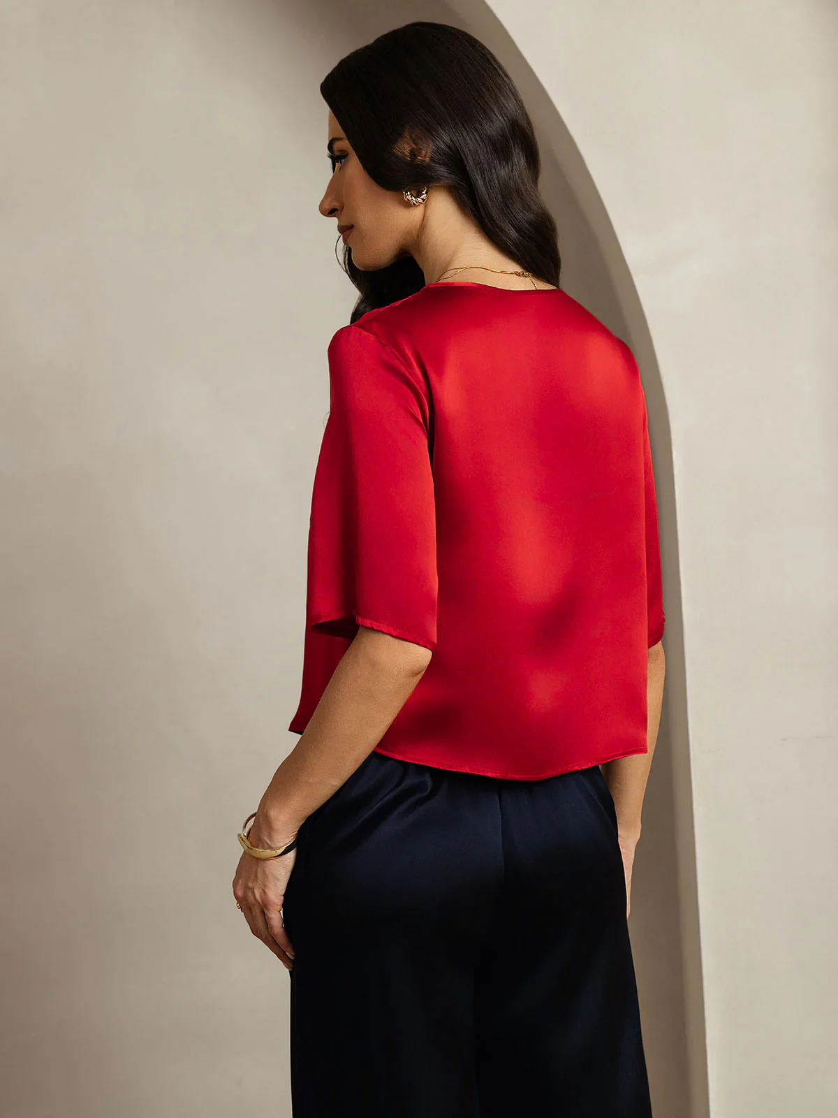 100% Mulberry Silk Women's Blouse Short Sleeve Boxy Crop Top - Image 30