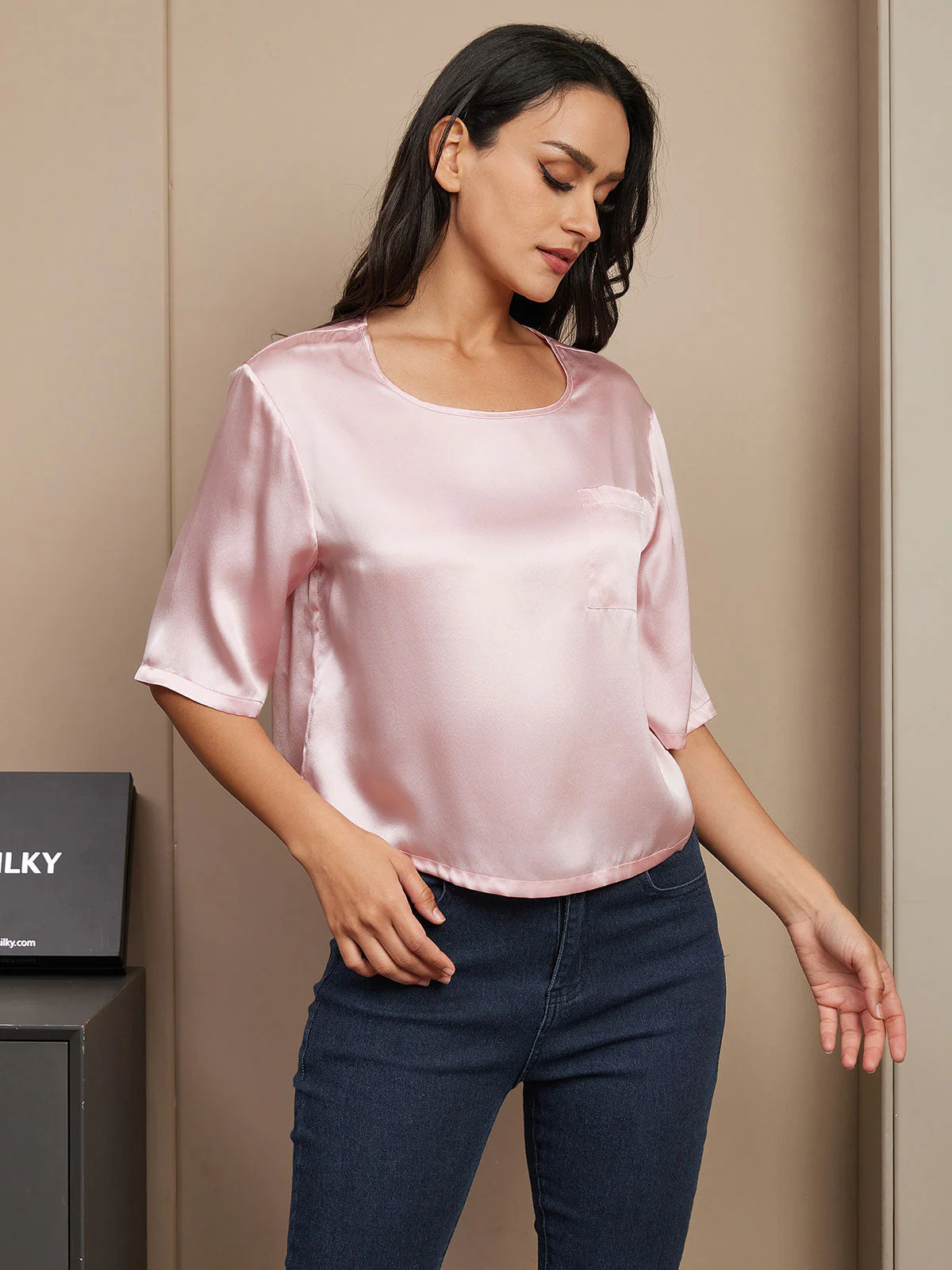 100% Mulberry Silk Women's Blouse Short Sleeve Boxy Crop Top - Image 36