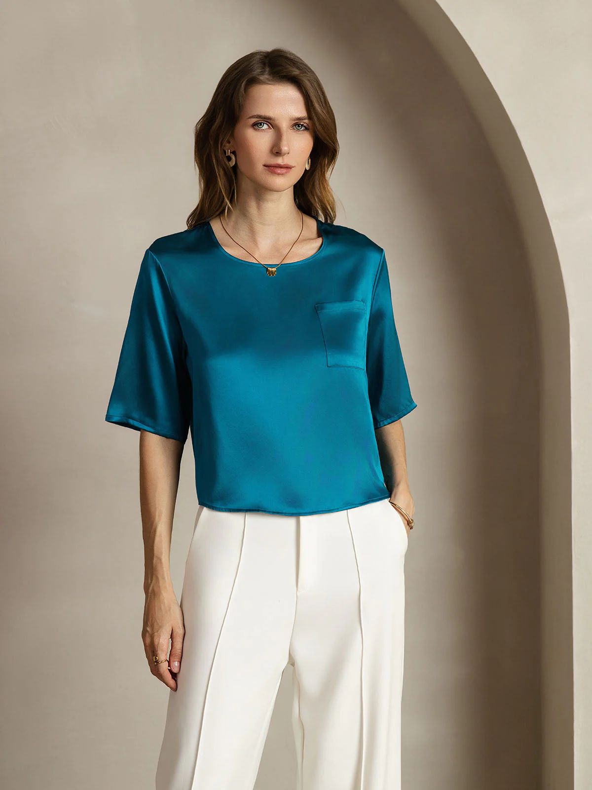 100% Mulberry Silk Women's Blouse Short Sleeve Boxy Crop Top - Image 38