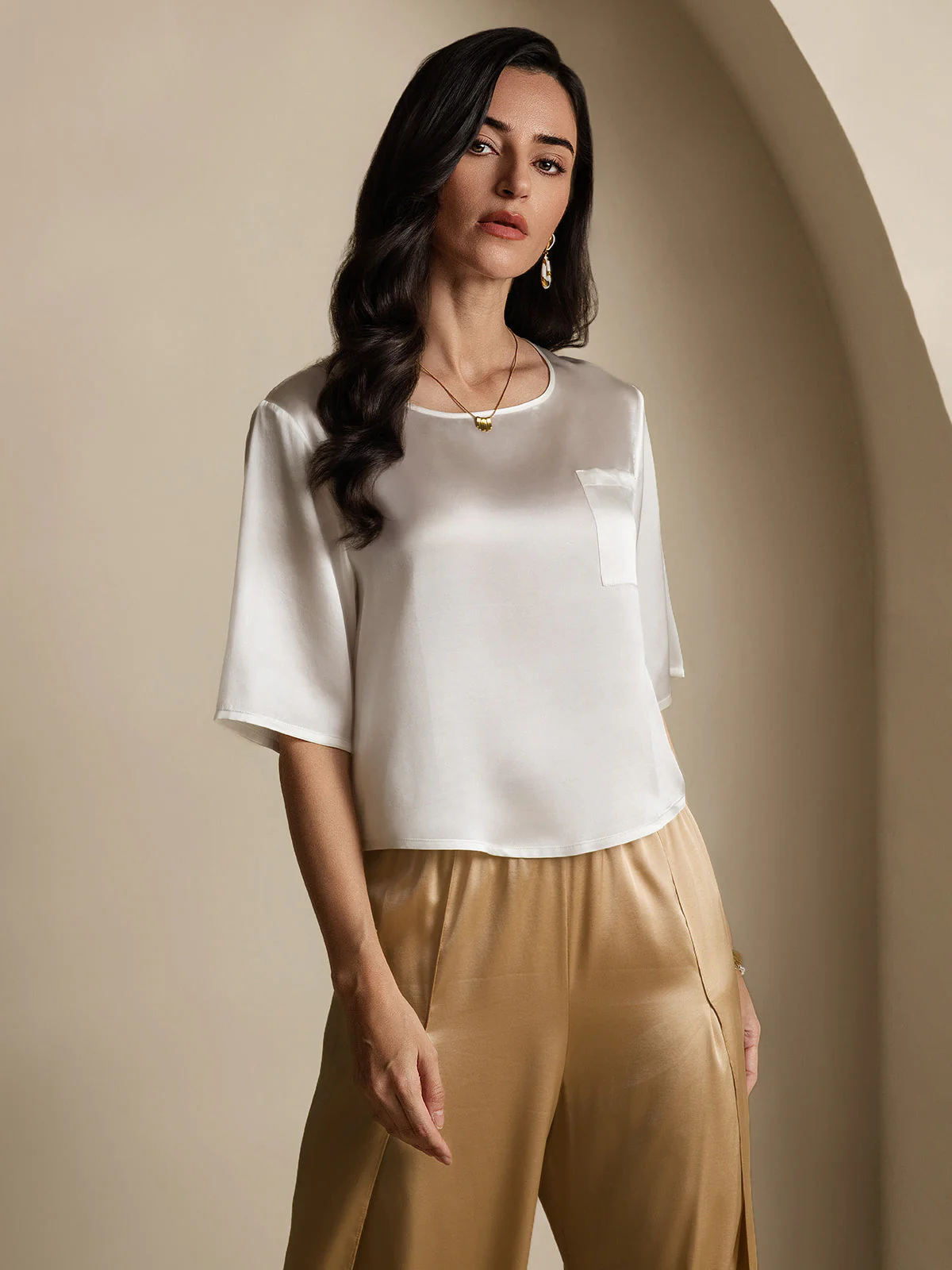 100% Mulberry Silk Women's Blouse Short Sleeve Boxy Crop Top - Image 5