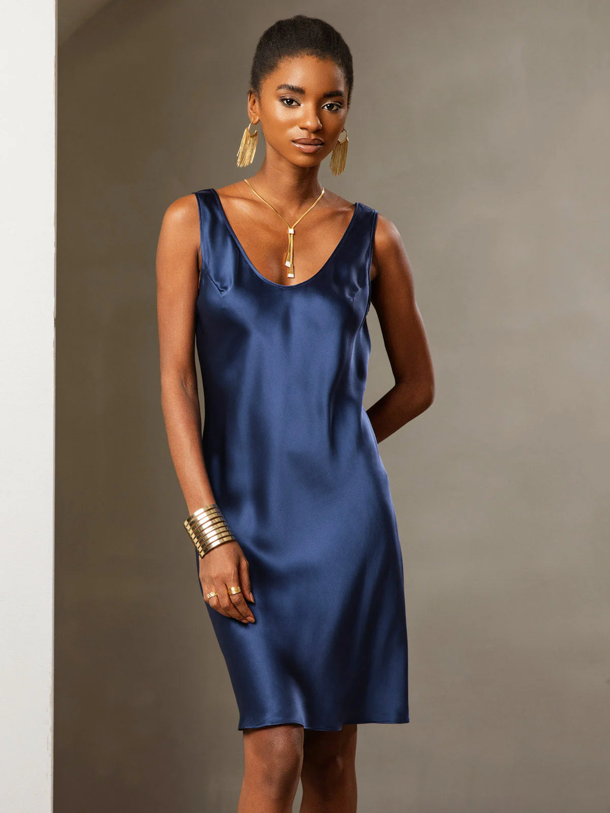 100% Mulberry Silk Casual Sleeveless U Neck Short Dress - Image 8