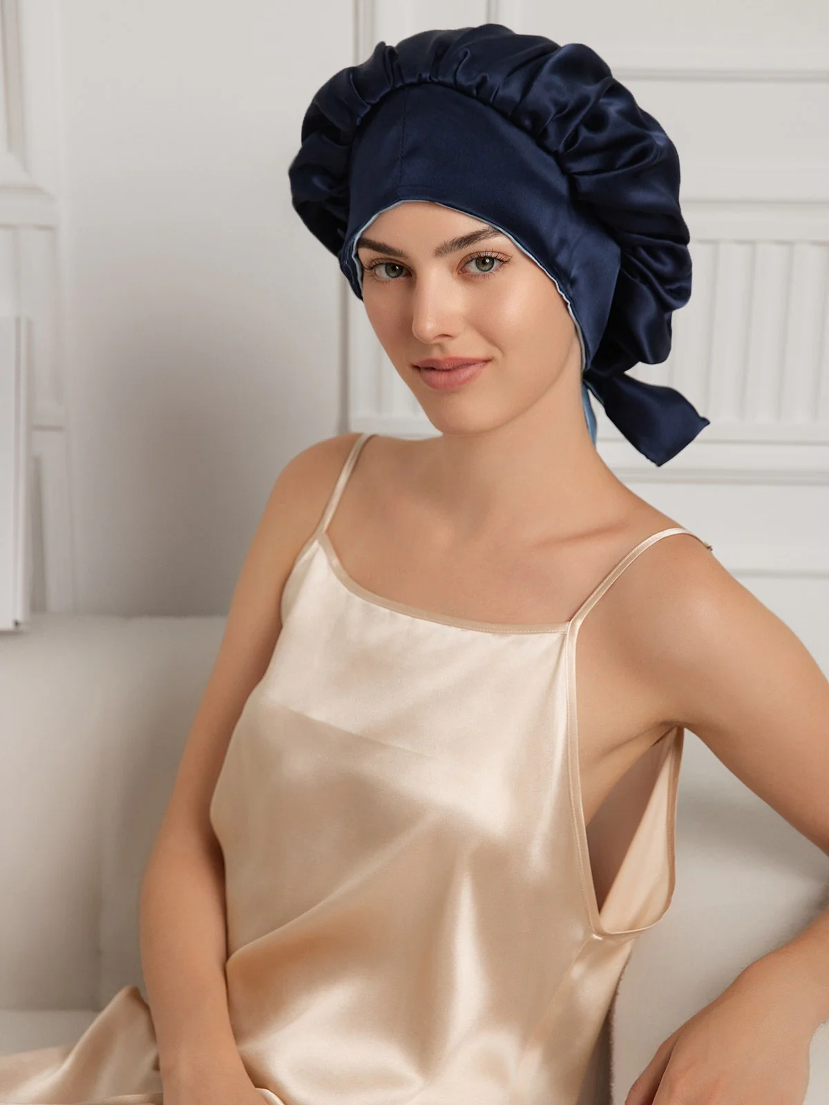100% Mulberry Silk Casual Bonnet with Long Ribbons (Two-tone and Double-sided) - Image 12