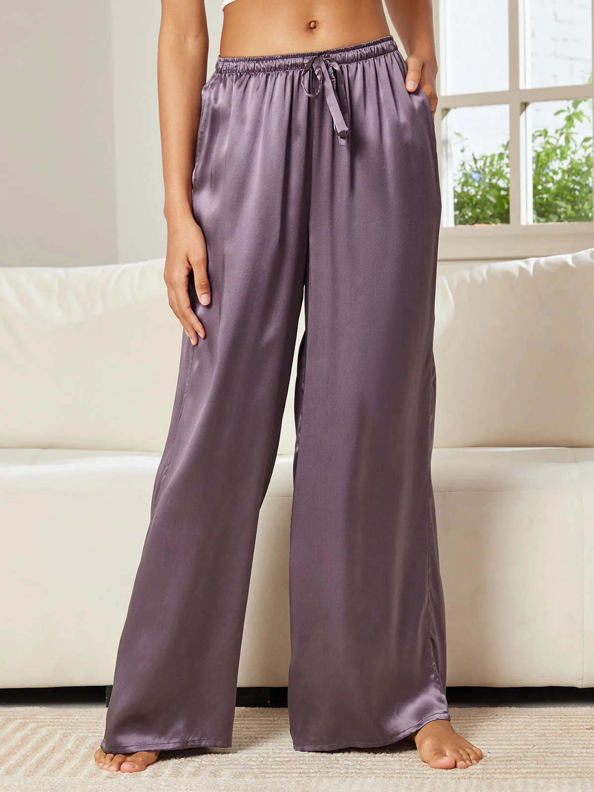 100% Mulberry Silk Wide Leg Women's Pants - Image 3