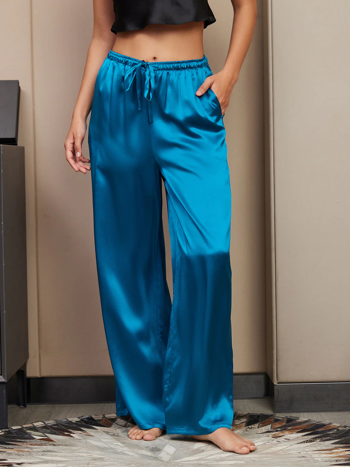 100% Mulberry Silk Wide Leg Women's Pants - Image 44