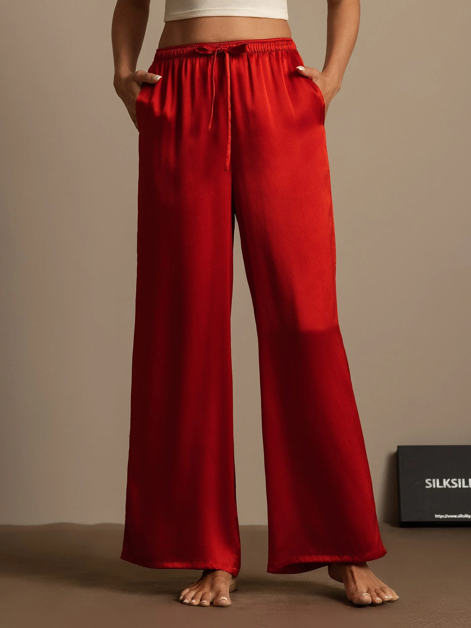 100% Mulberry Silk Wide Leg Women's Pants - Image 45