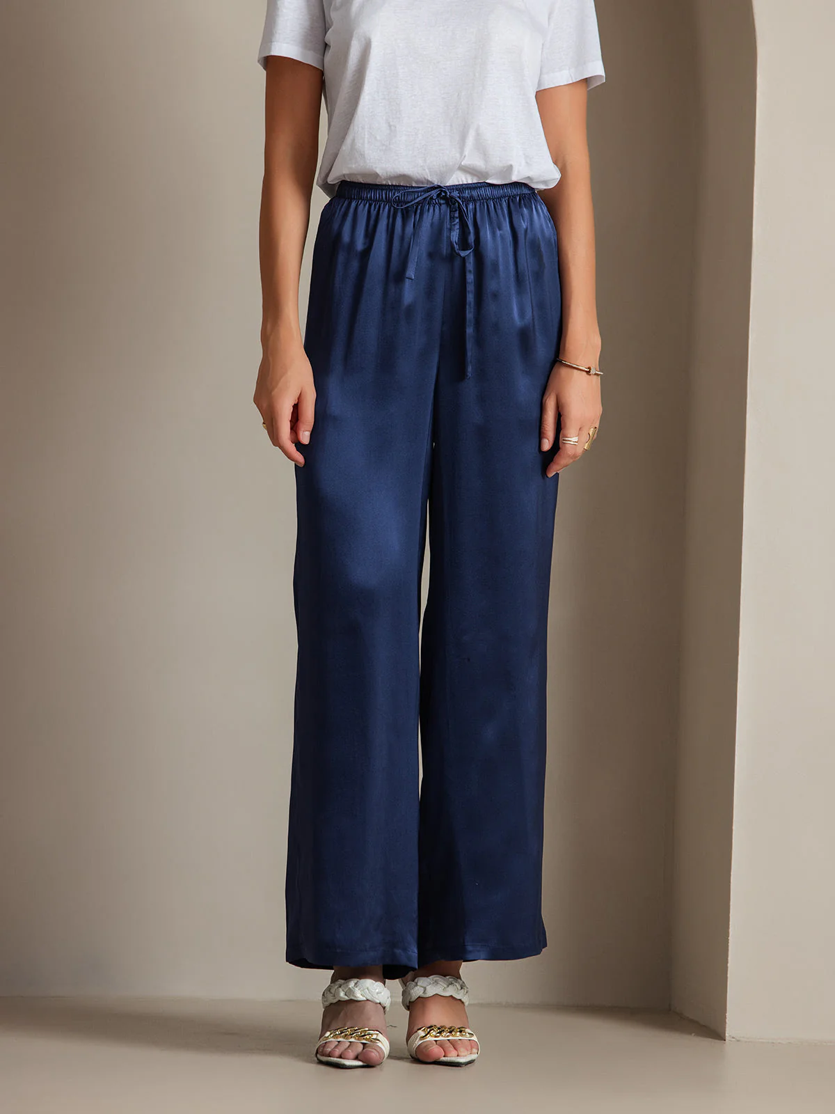 100% Mulberry Silk Wide Leg Women's Pants with Elastic Waist Design - Image 15
