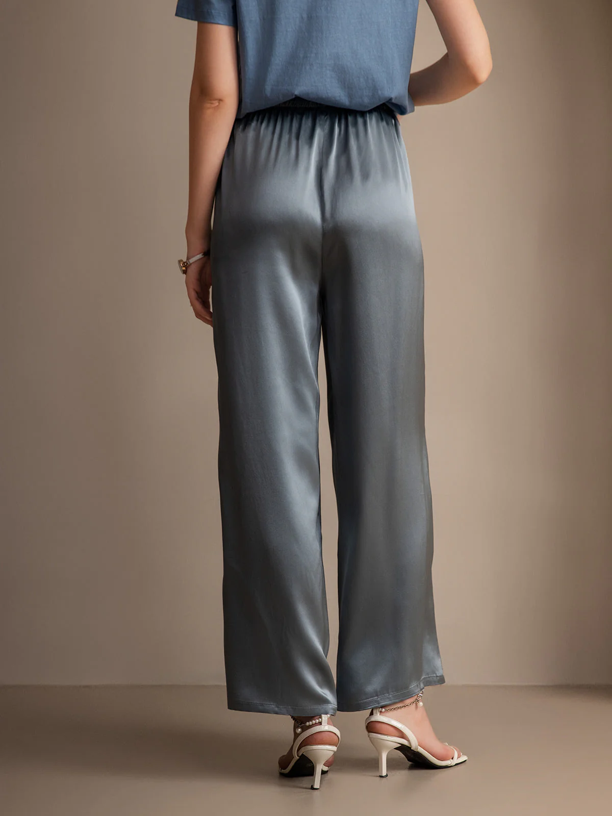 100% Mulberry Silk Wide Leg Women's Pants with Elastic Waist Design - Image 40