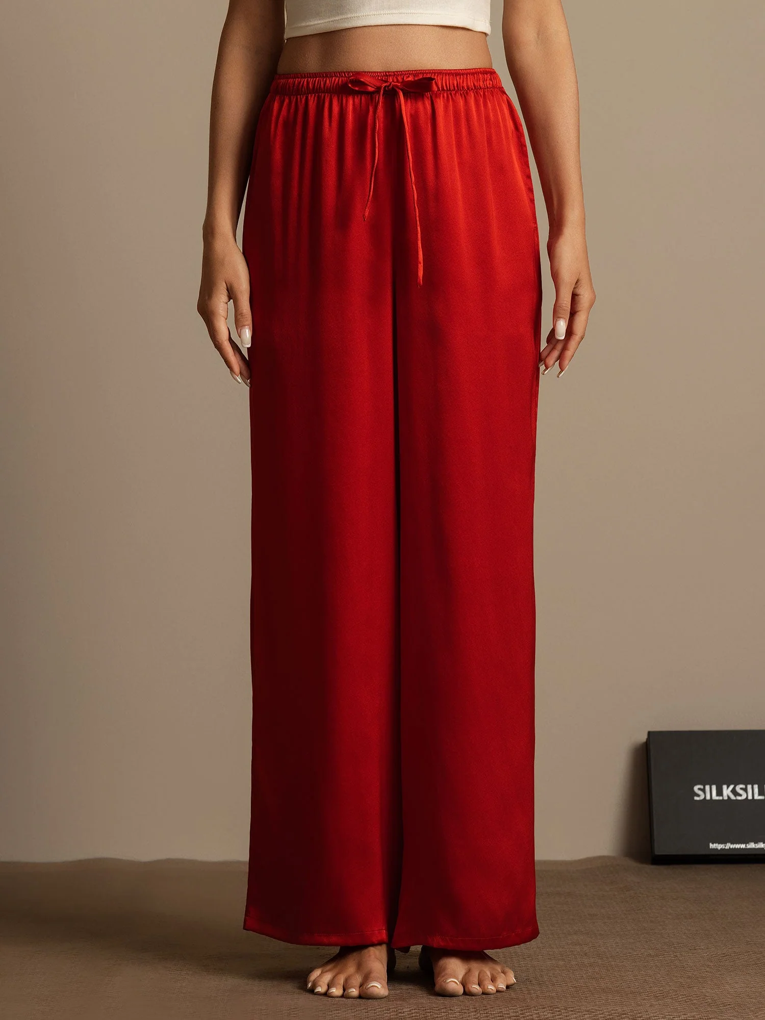 100% Mulberry Silk Wide Leg Women's Pants with Elastic Waist Design - Image 50