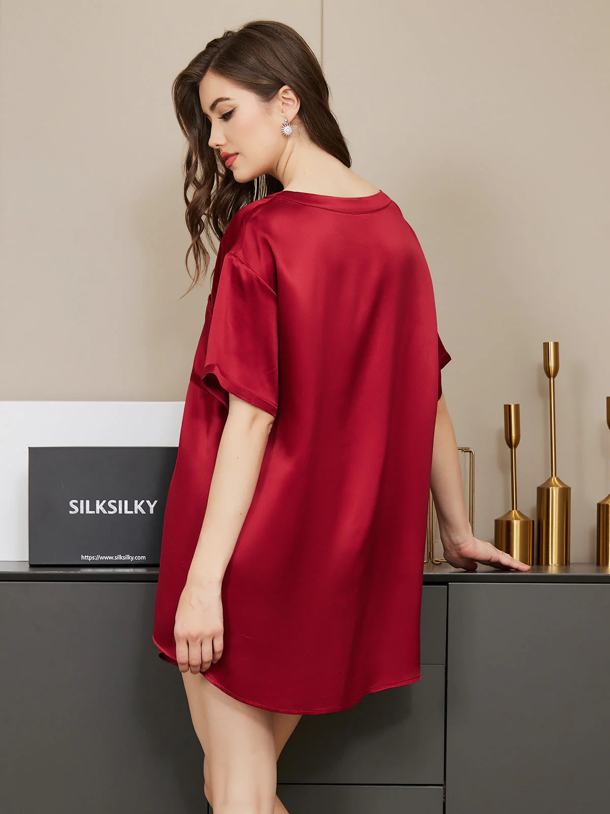 100% Mulberry Silk Short Sleeve Round Neck Womens Sleep Tee (Shorts Not Included) - Image 13