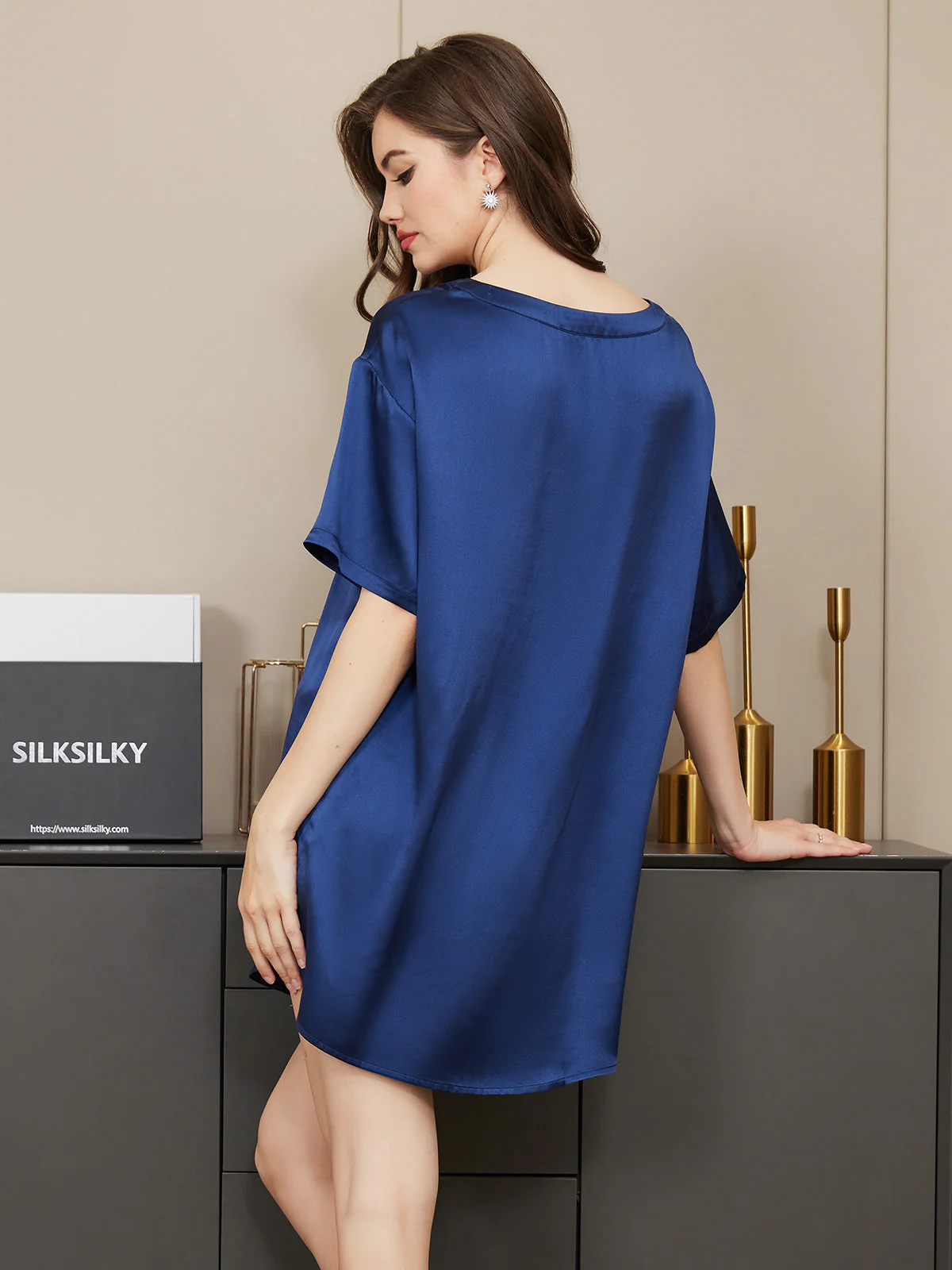 100% Mulberry Silk Short Sleeve Round Neck Womens Sleep Tee (Shorts Not Included) - Image 18