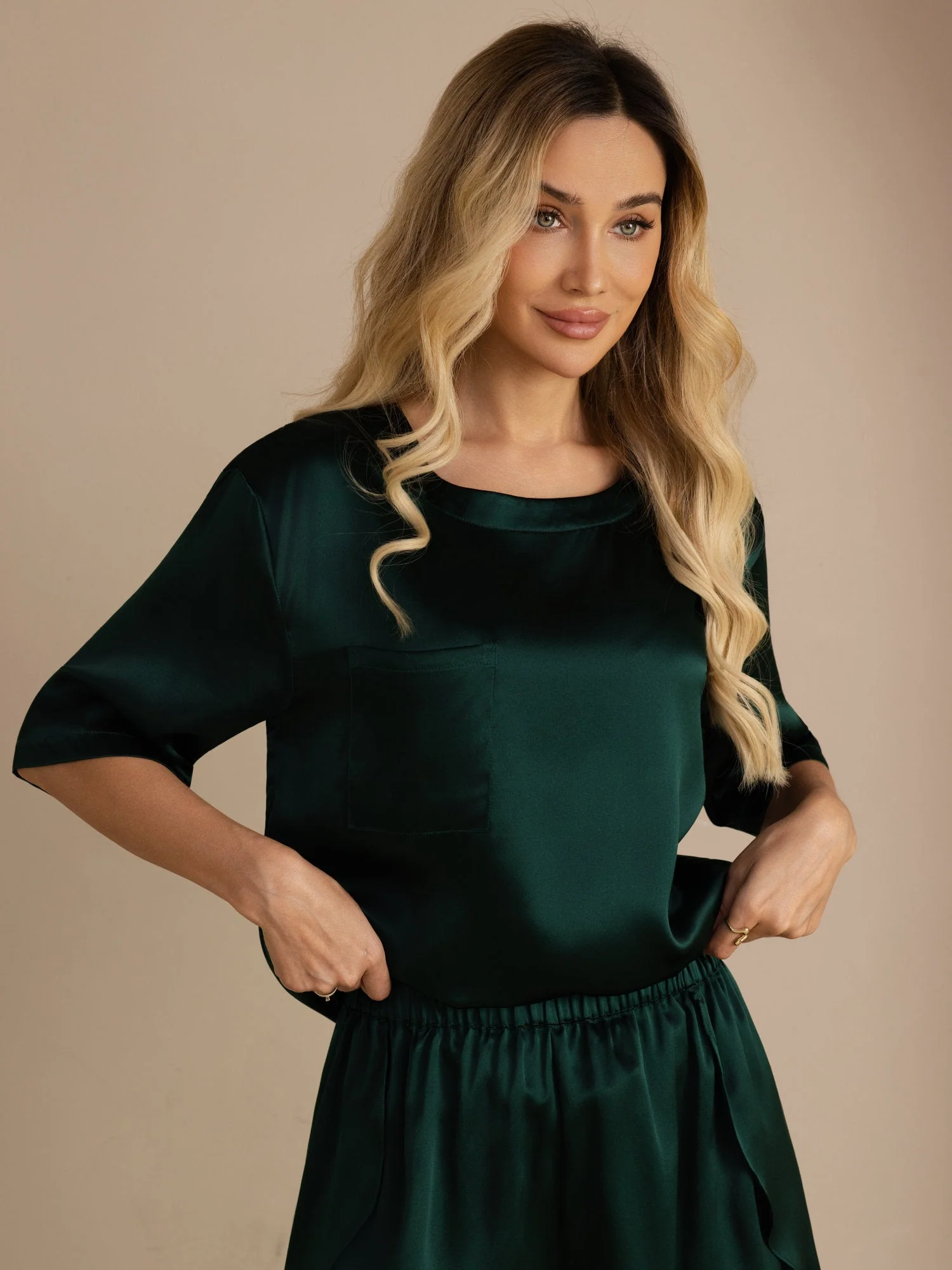 100% Mulberry Silk Short Sleeve Round Neck Womens Sleep Tee (Shorts Not Included) - Image 25