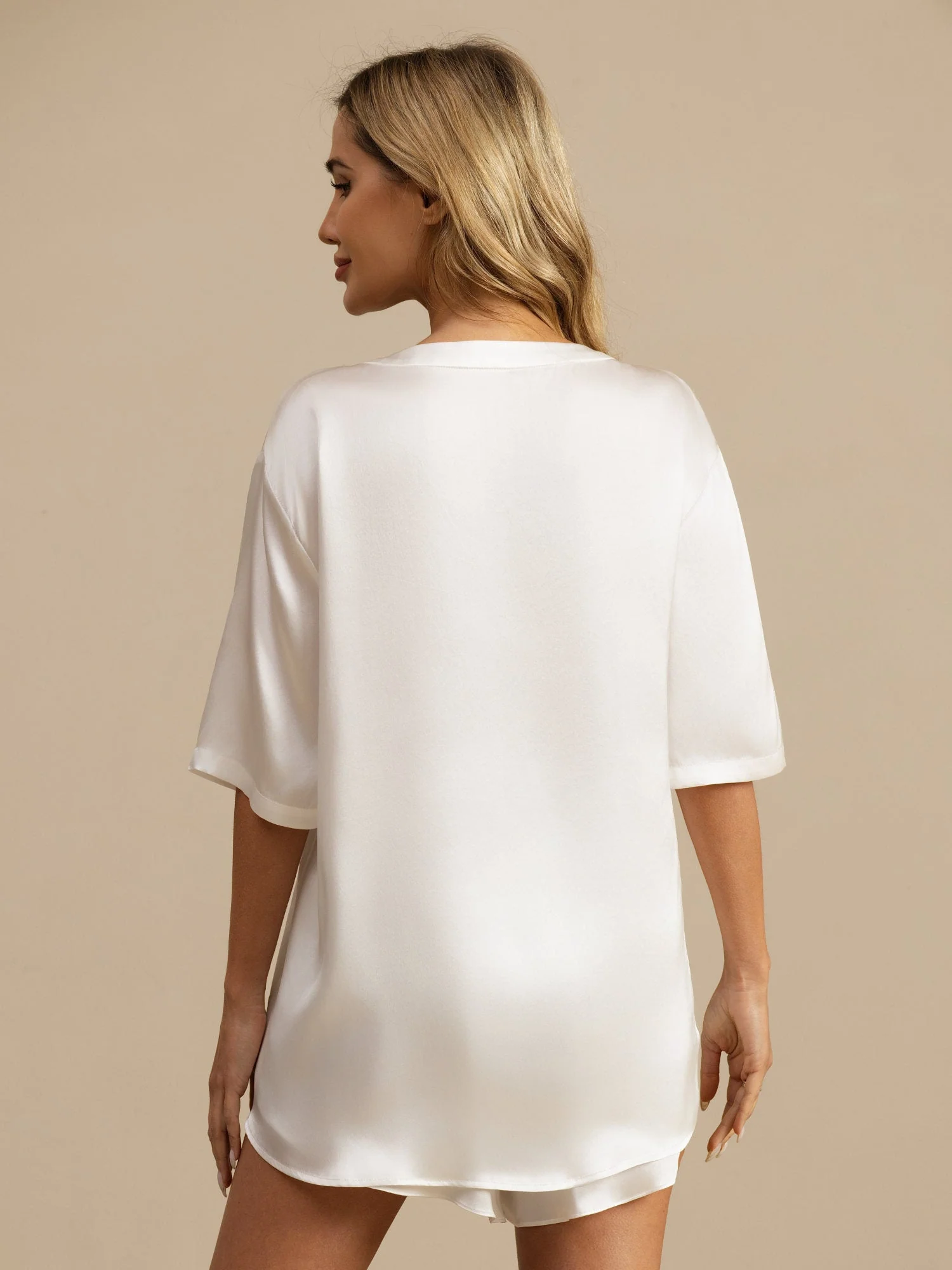 100% Mulberry Silk Short Sleeve Round Neck Womens Sleep Tee (Shorts Not Included) - Image 7