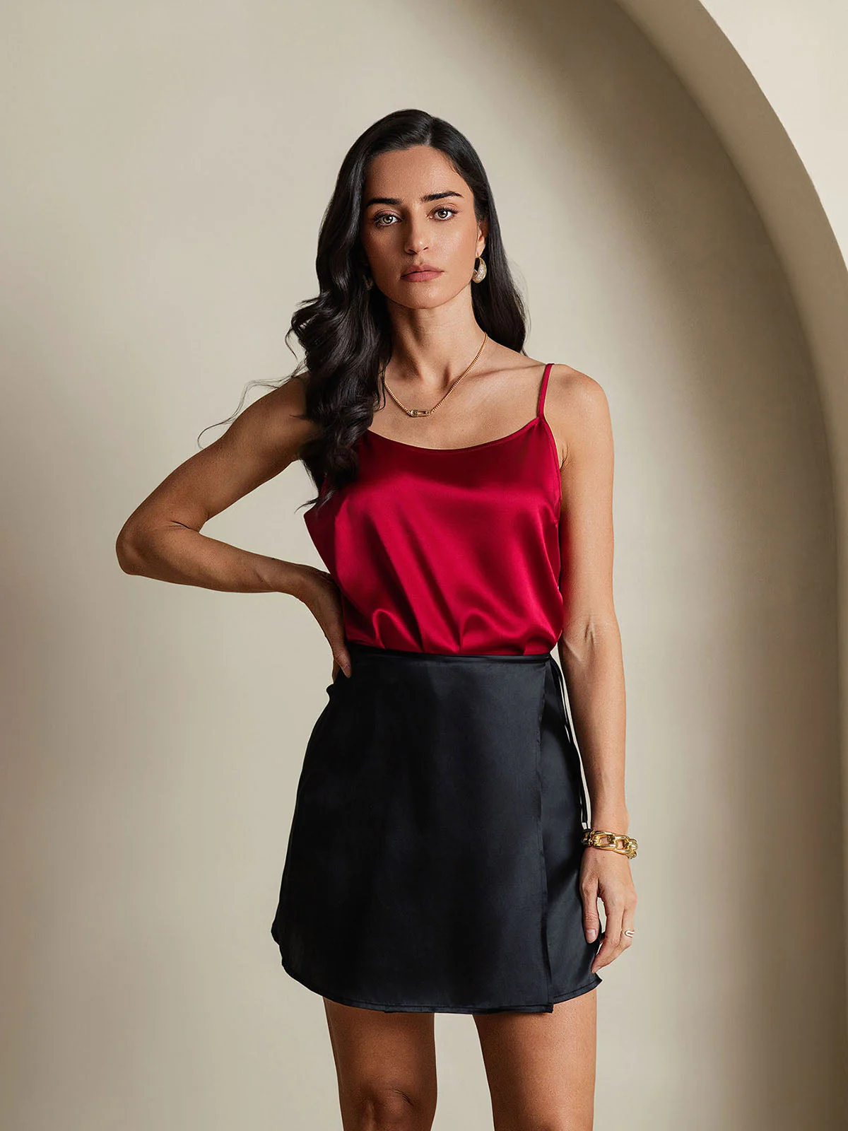 19Momme Silk A Line Wrap Mini Skirt with Tie Waist Design - Image 4