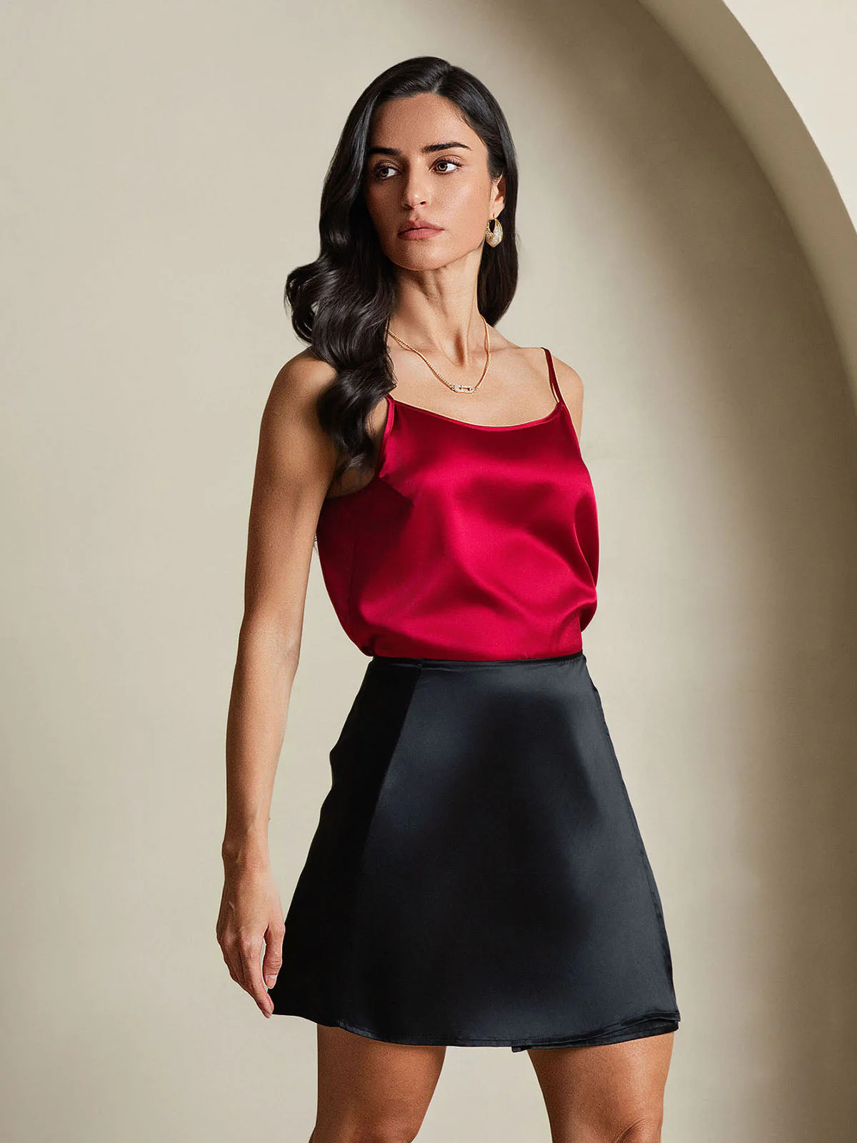 19Momme Silk A Line Wrap Mini Skirt with Tie Waist Design - Image 6