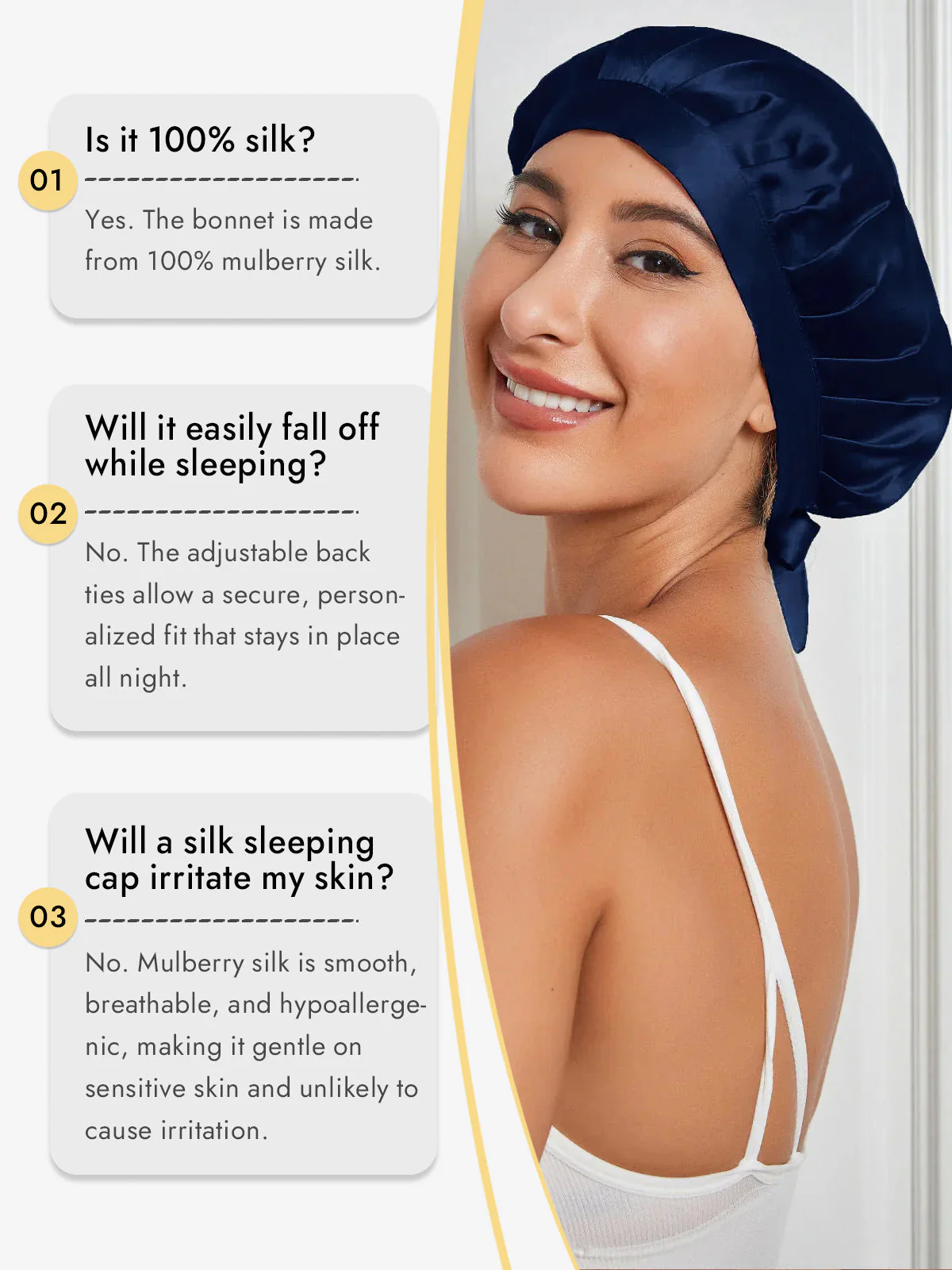 100% Mulberry Silk Sleep Bonnet with Ribbons - Image 23
