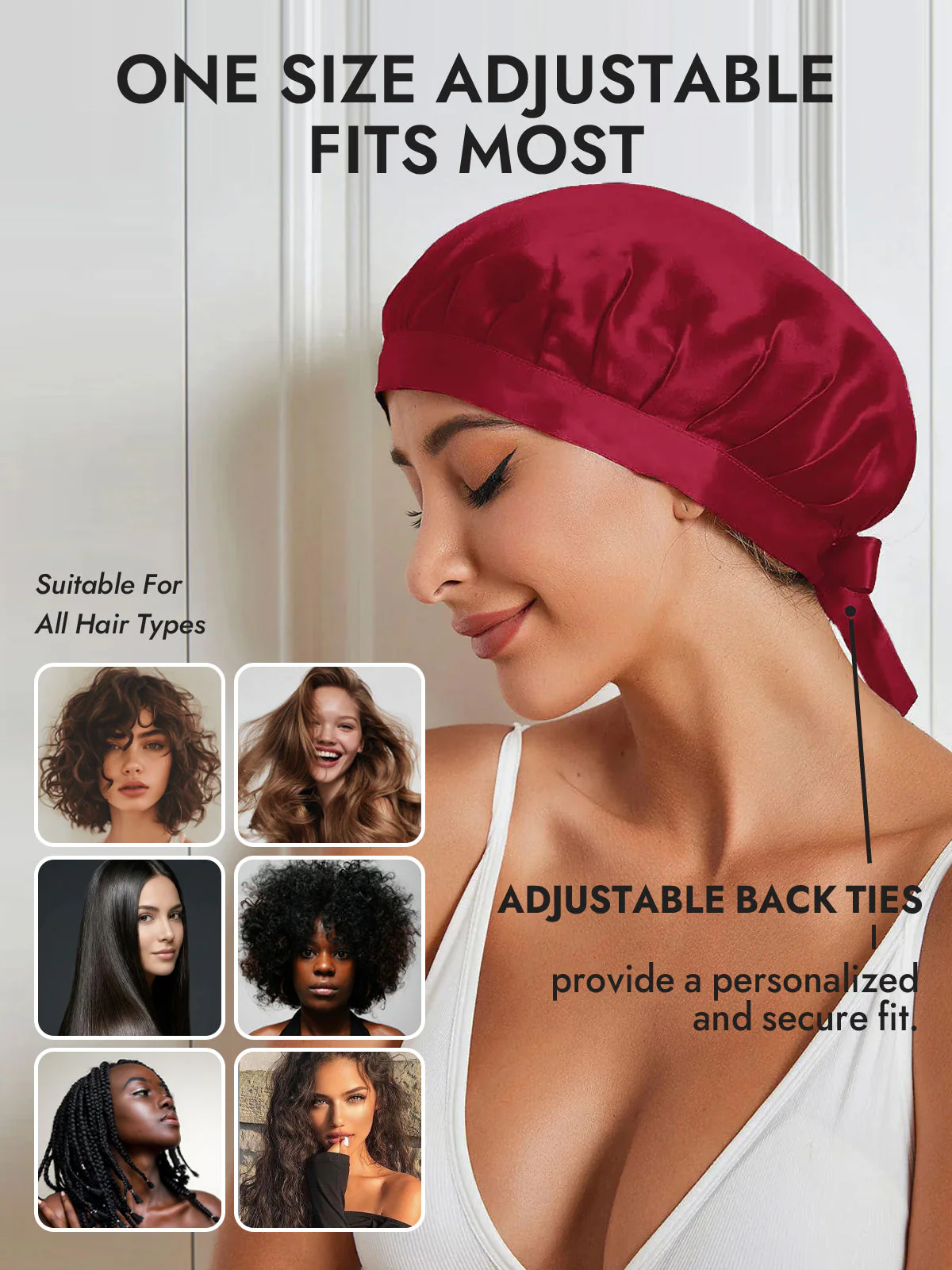 100% Mulberry Silk Sleep Bonnet with Ribbons - Image 60