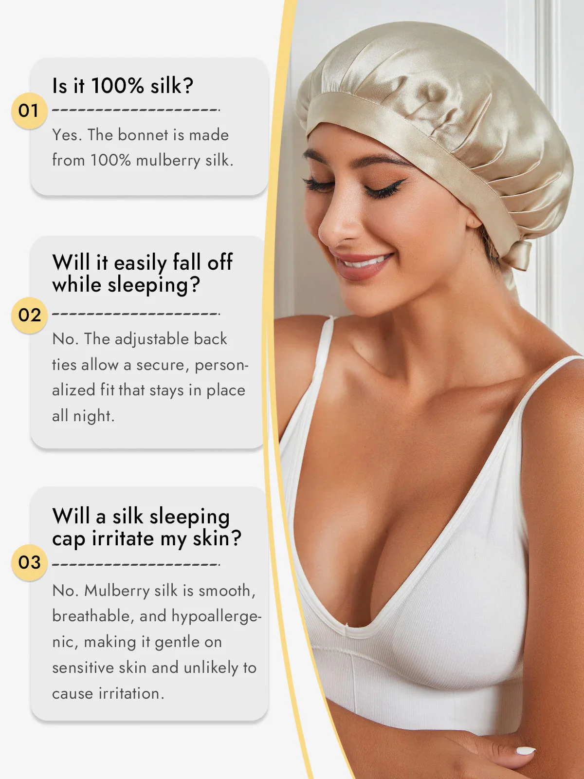 100% Mulberry Silk Sleep Bonnet with Ribbons - Image 71