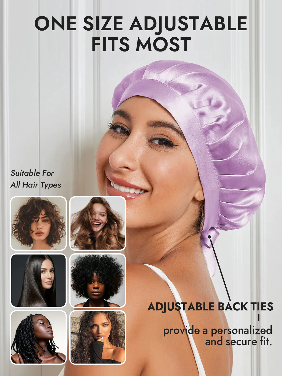 100% Mulberry Silk Sleep Bonnet with Ribbons - Image 78