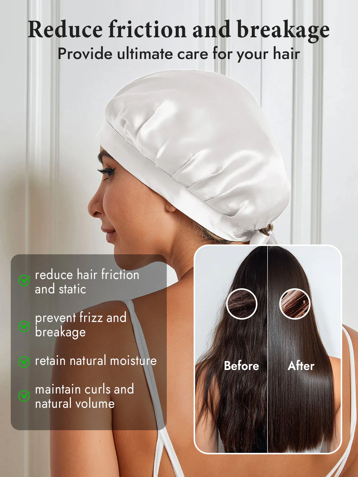 100% Mulberry Silk Sleep Bonnet with Ribbons - Image 94