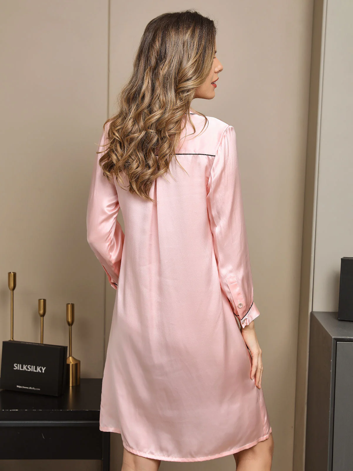 Clearance - Pure Silk Contra Trim Nightshirt - Image 5