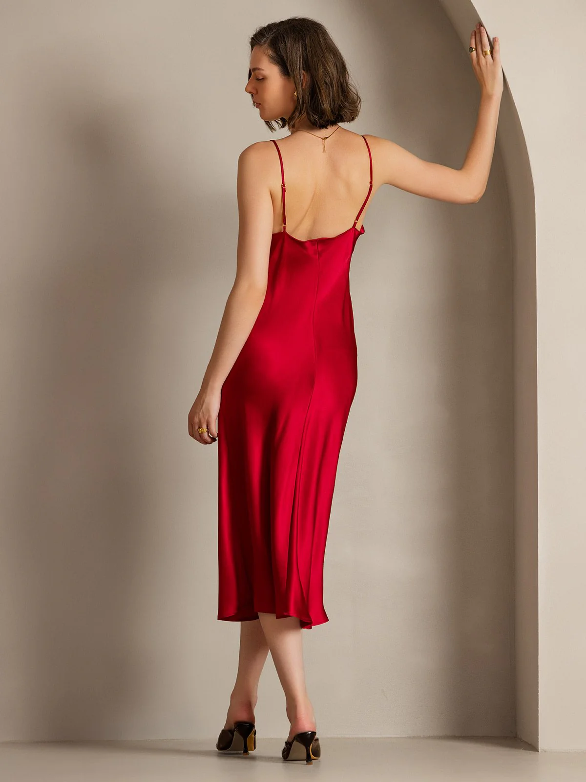 Clearance - 100% Mulberry Silk Cowl Neck Midi Dress - Image 22