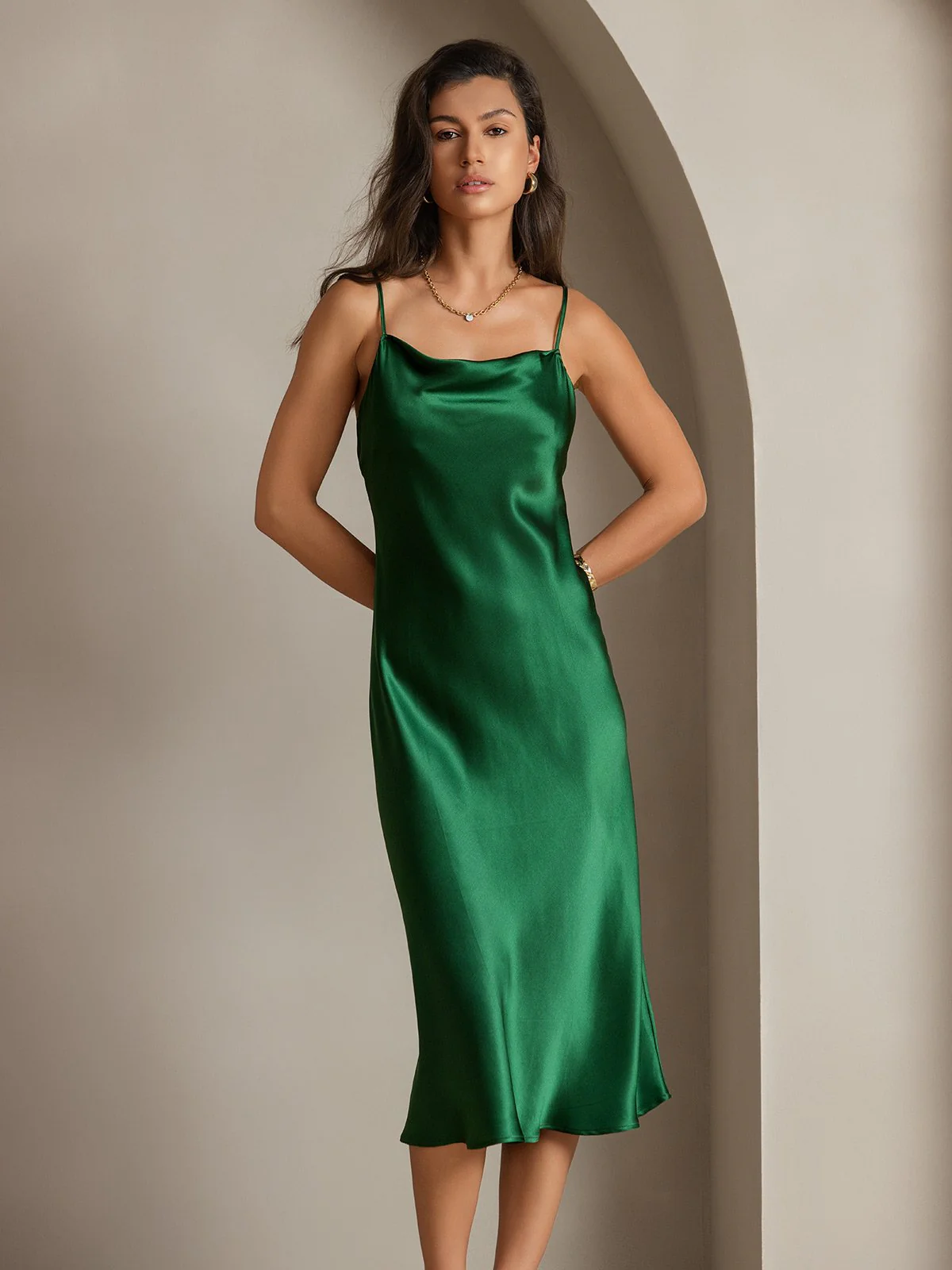Clearance - 100% Mulberry Silk Cowl Neck Midi Dress - Image 8