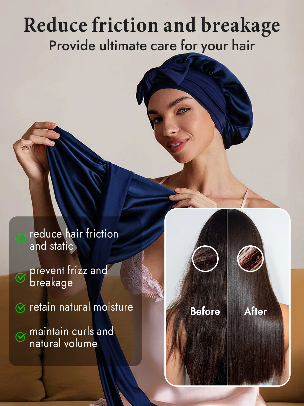 100% Mulberry Silk Double-Layer Bonnet with Adjustable Long Tie - Image 21