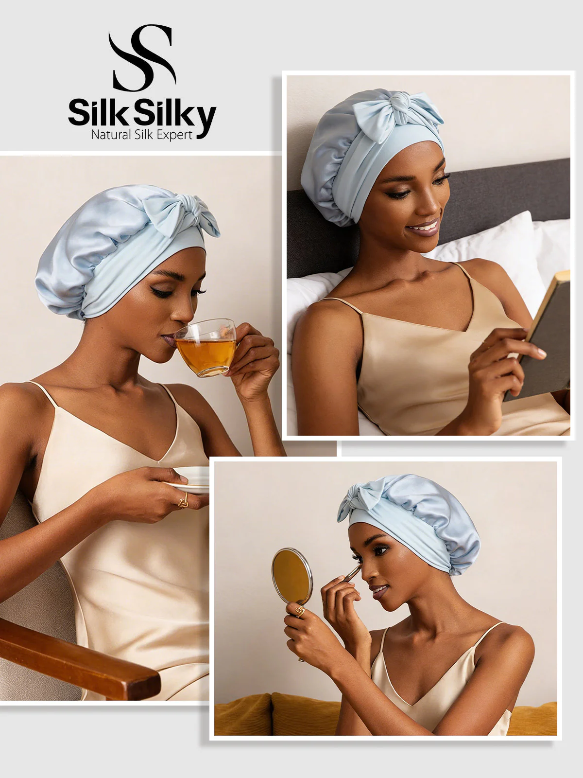 100% Mulberry Silk Double-Layer Bonnet with Adjustable Long Tie - Image 30