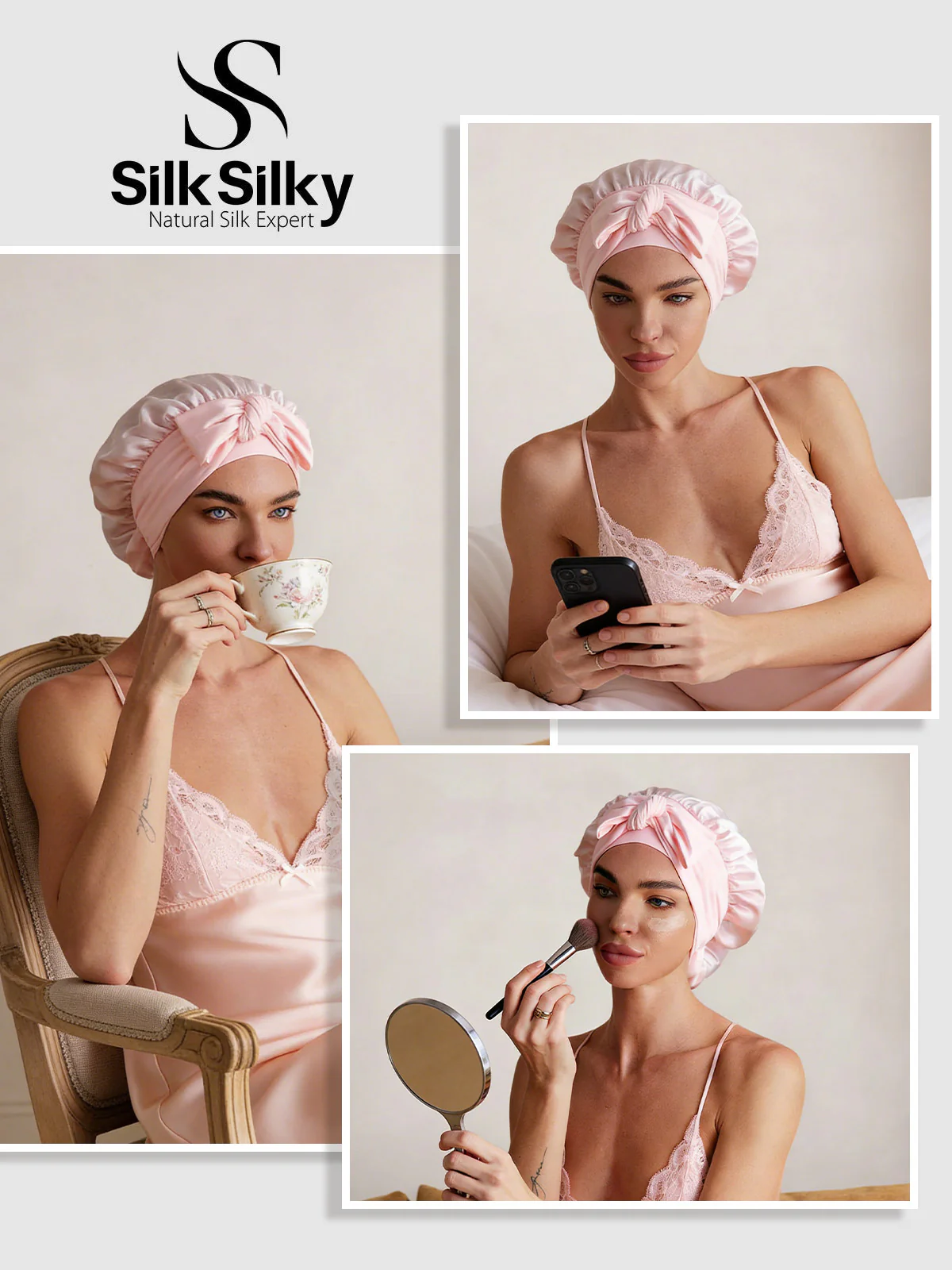 100% Mulberry Silk Double-Layer Bonnet with Adjustable Long Tie - Image 6