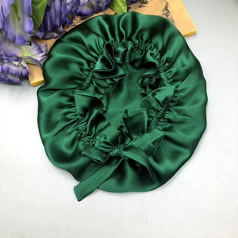 100% Mulberry Silk Sleep Cap Double Layer Bonnet with Ribbon - Image 31