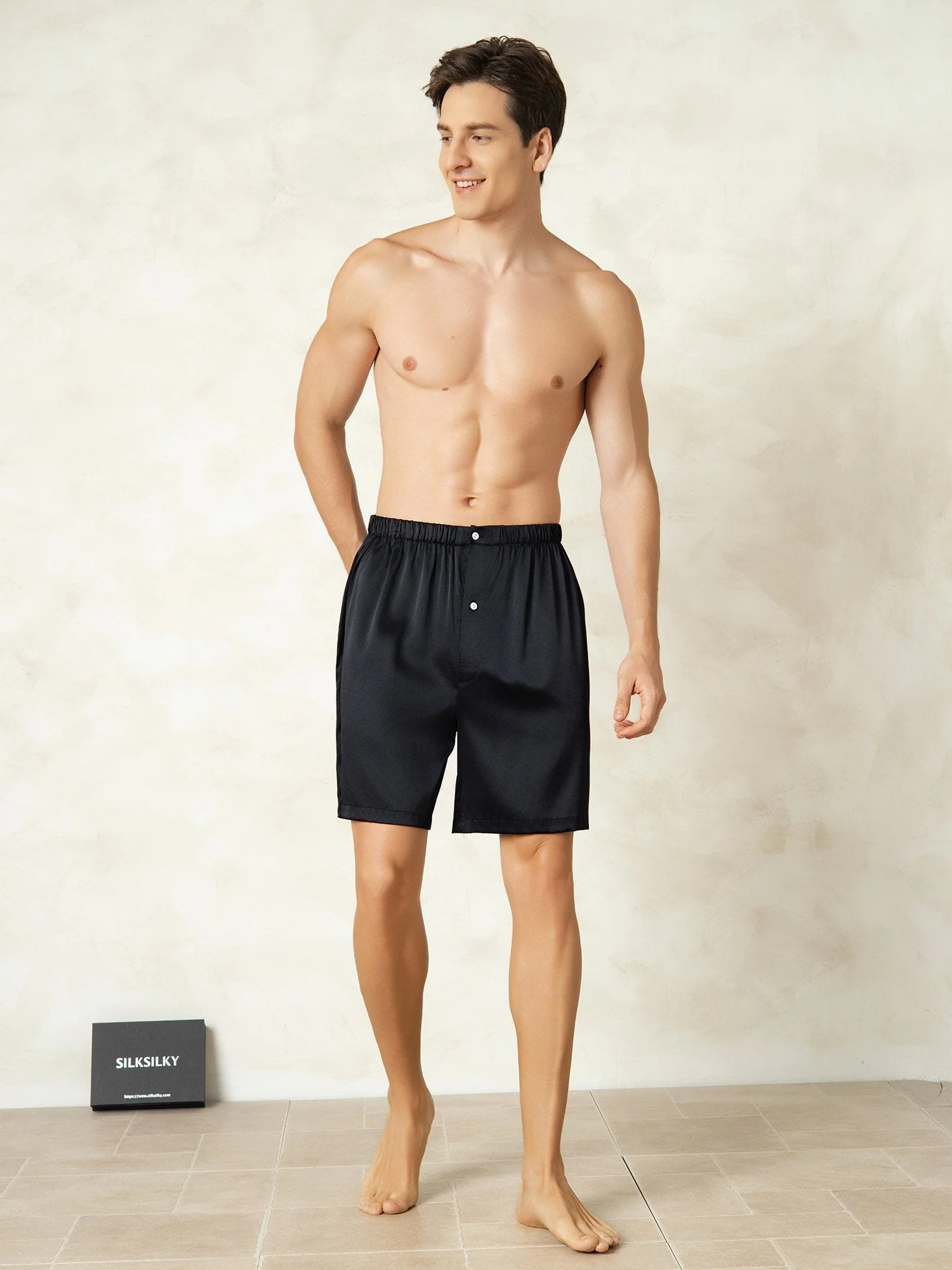 100% Mulberry Silk Elastic Waist Men's Sleep Shorts - Image 3