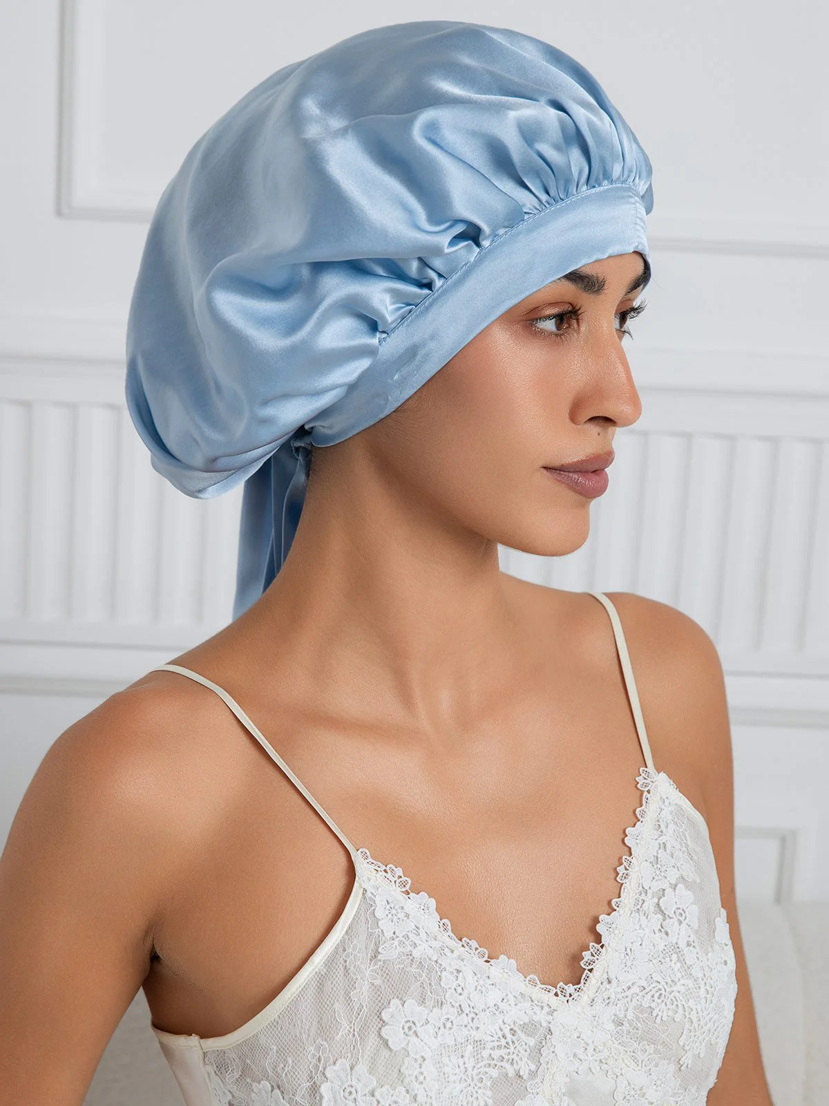 100% Mulberry Silk Elegant Bonnet with Long Ribbons - Image 4