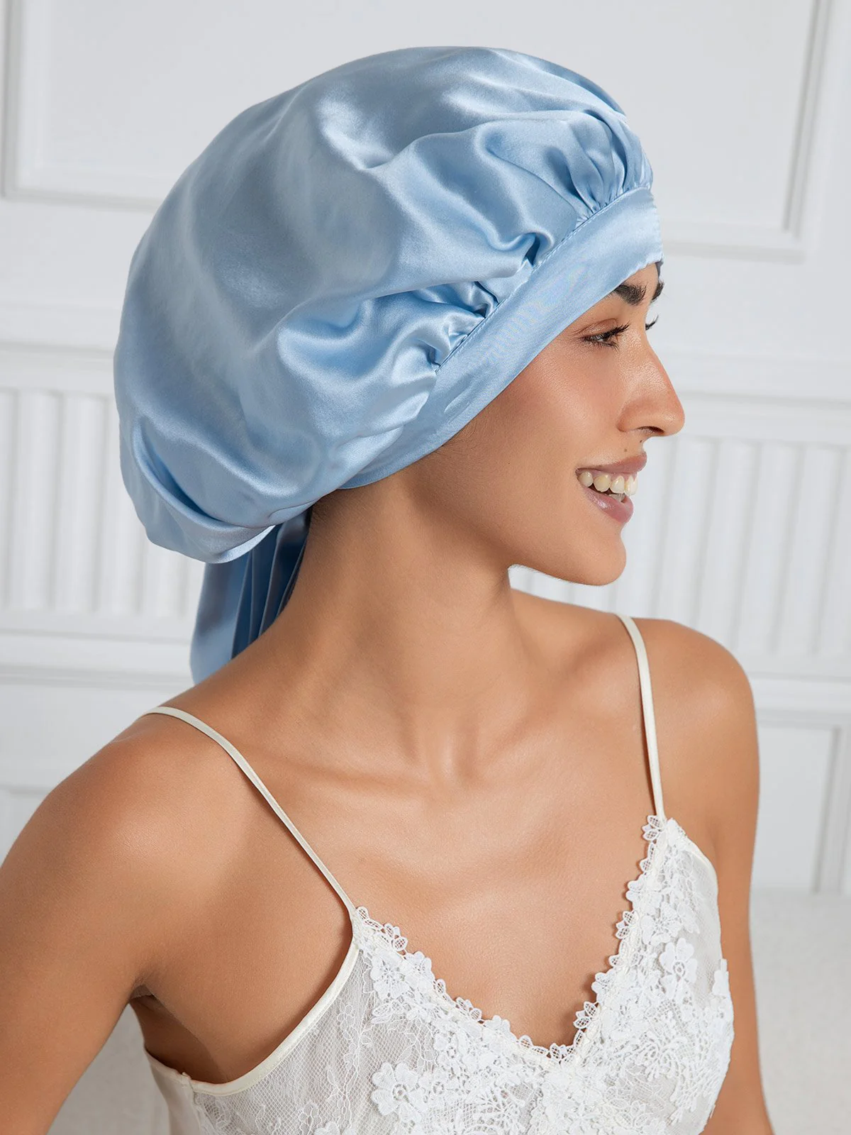 100% Mulberry Silk Elegant Bonnet with Long Ribbons - Image 5