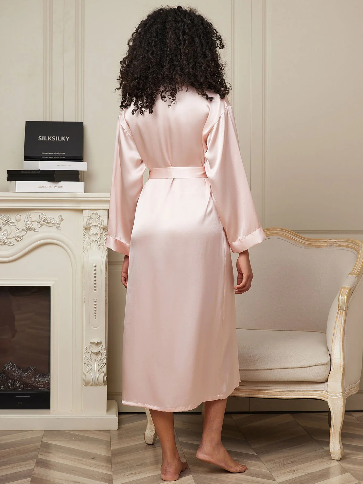 Women's 100% Mulberry Silk Long Sleeve Midi Wrap Robe - Image 34