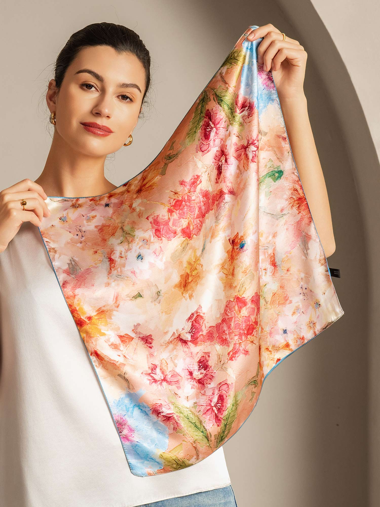 100% Mulberry Silk Floral Bliss Square Scarf - Size 53x53cm - Image 5