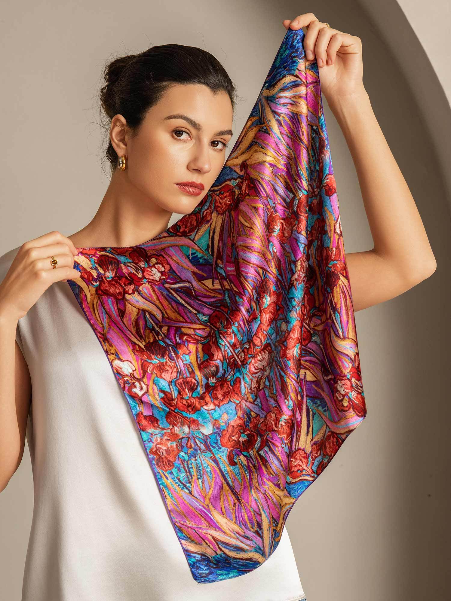 100% Mulberry Silk Floral Pattern  Square Scarf - Size 53x53cm - Image 3