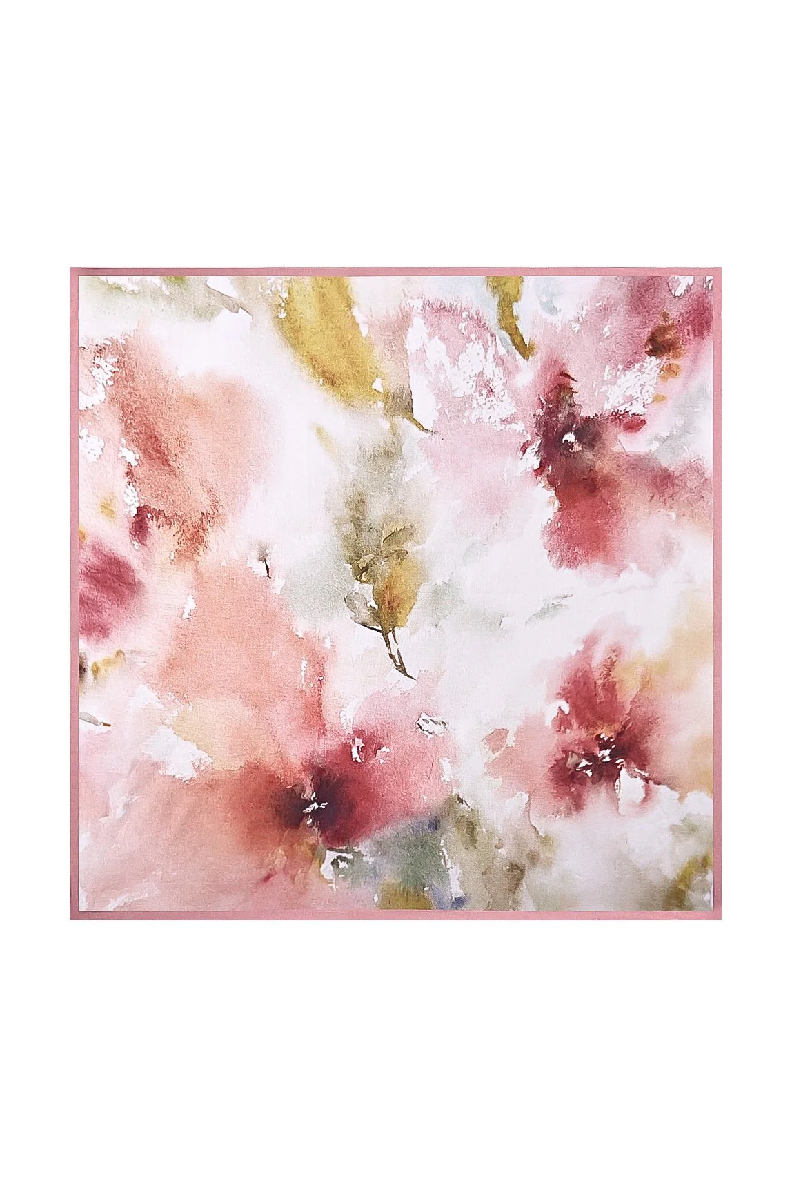100% Mulberry Silk Floral Square Scarf with Pink Trim 53*53 cm