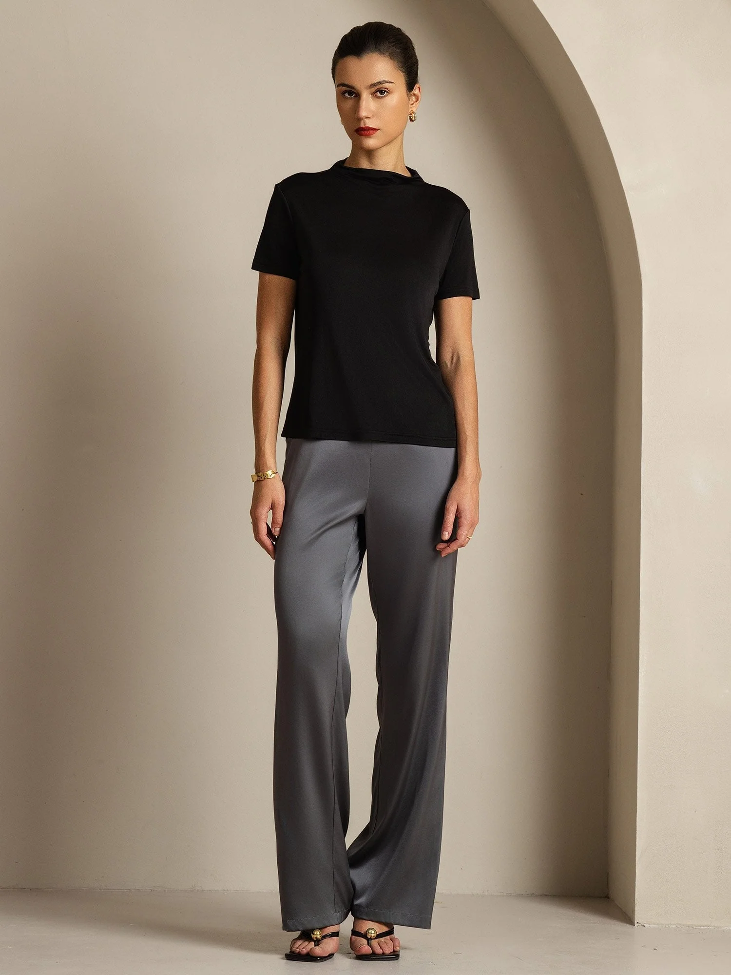 100% Mulberry Silk Short Sleeve Mock Women's T-Shirt - Image 15
