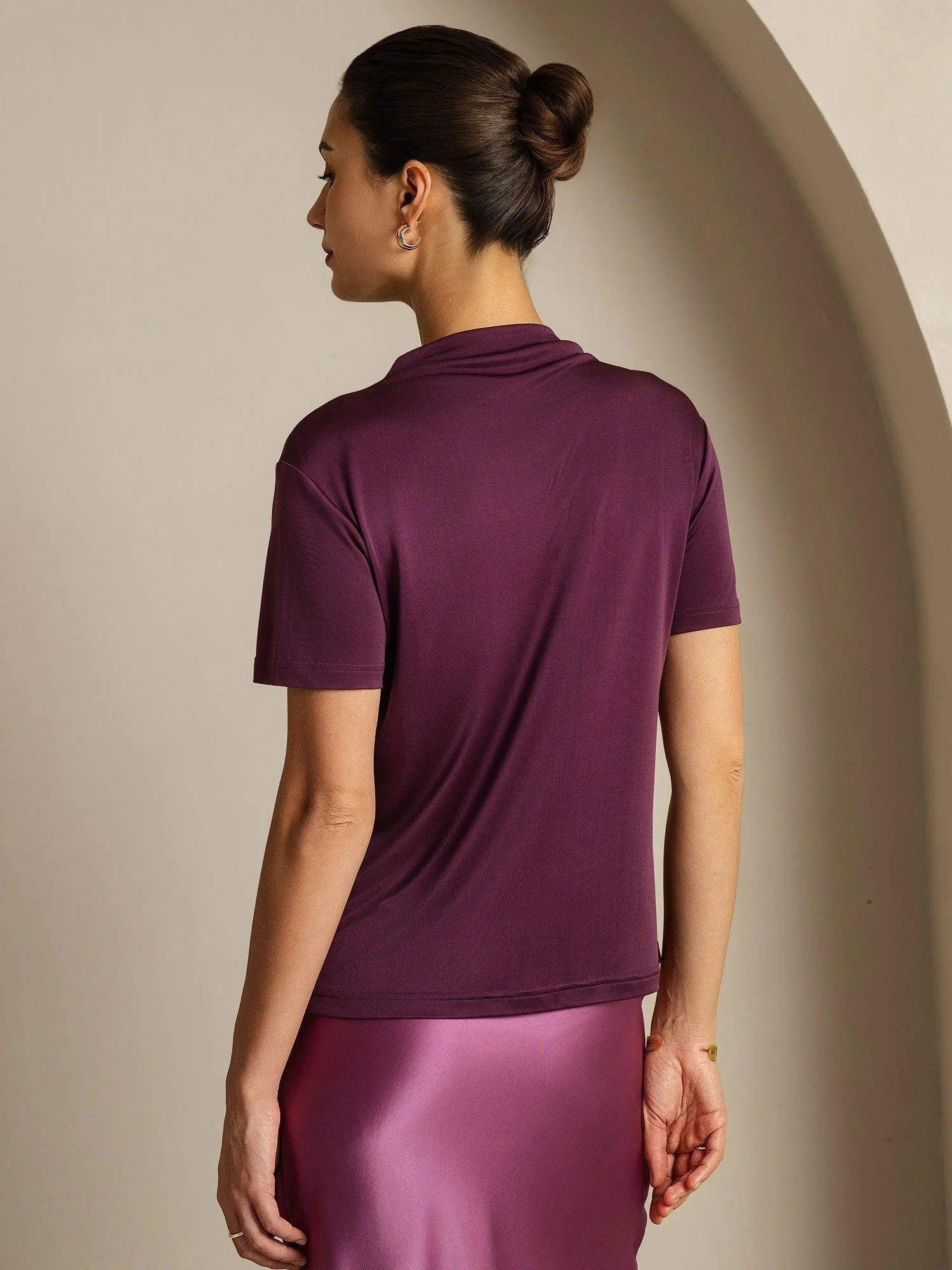 100% Mulberry Silk Short Sleeve Mock Women's T-Shirt - Image 2