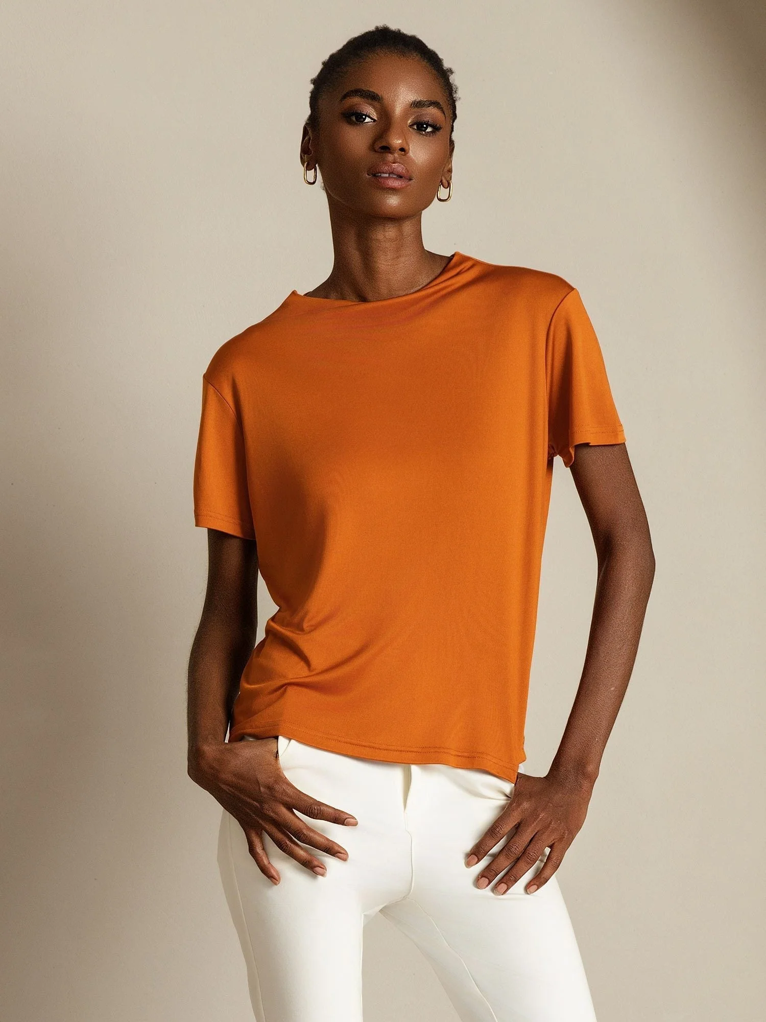 Clearance - Pure Silk Short Sleeve Mock Women's T-Shirt - Image 5