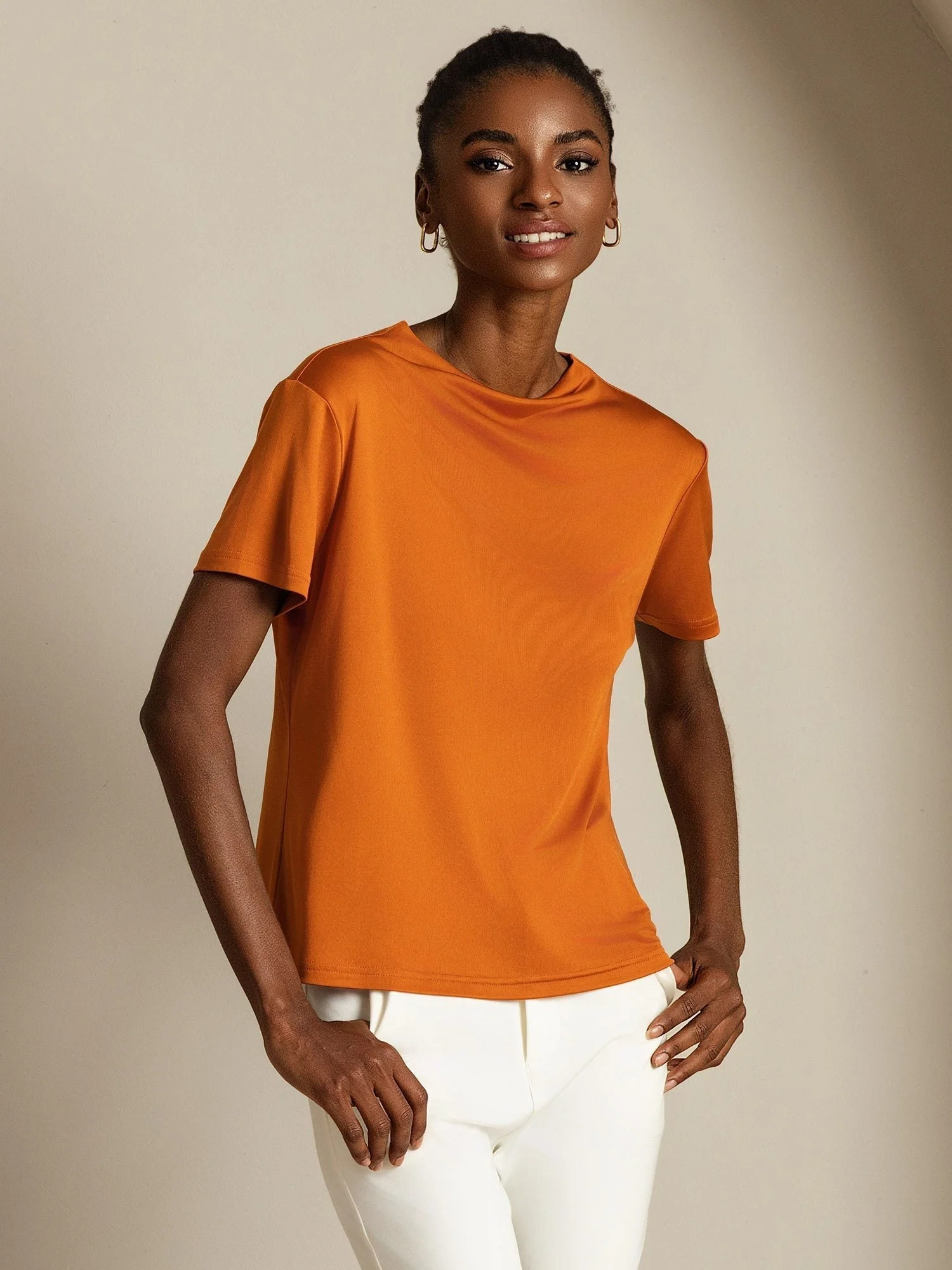 Clearance - Pure Silk Short Sleeve Mock Women's T-Shirt - Image 6