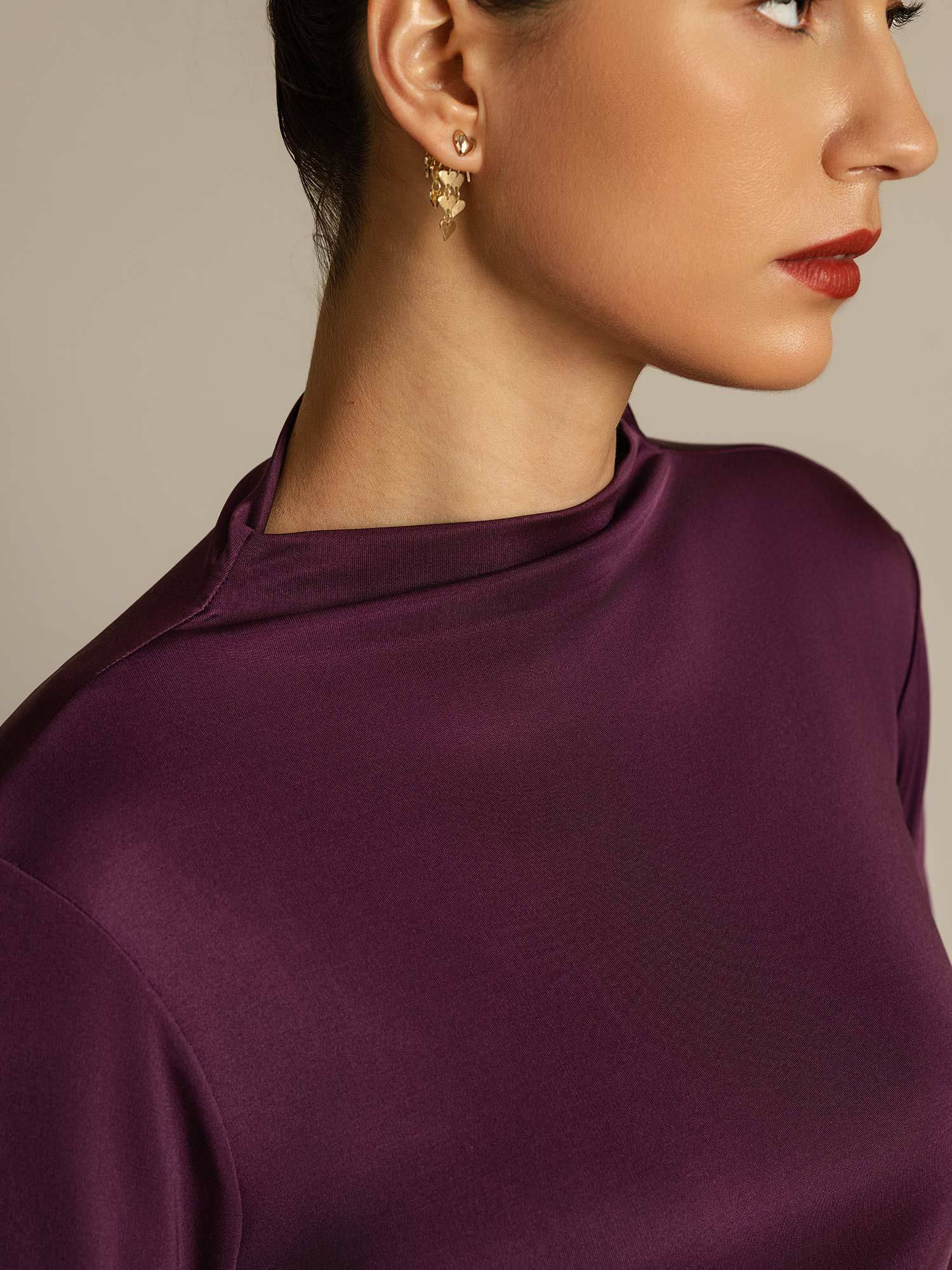 Women's 100% Mulberry Silk Long Sleeve Mock Top - Image 4
