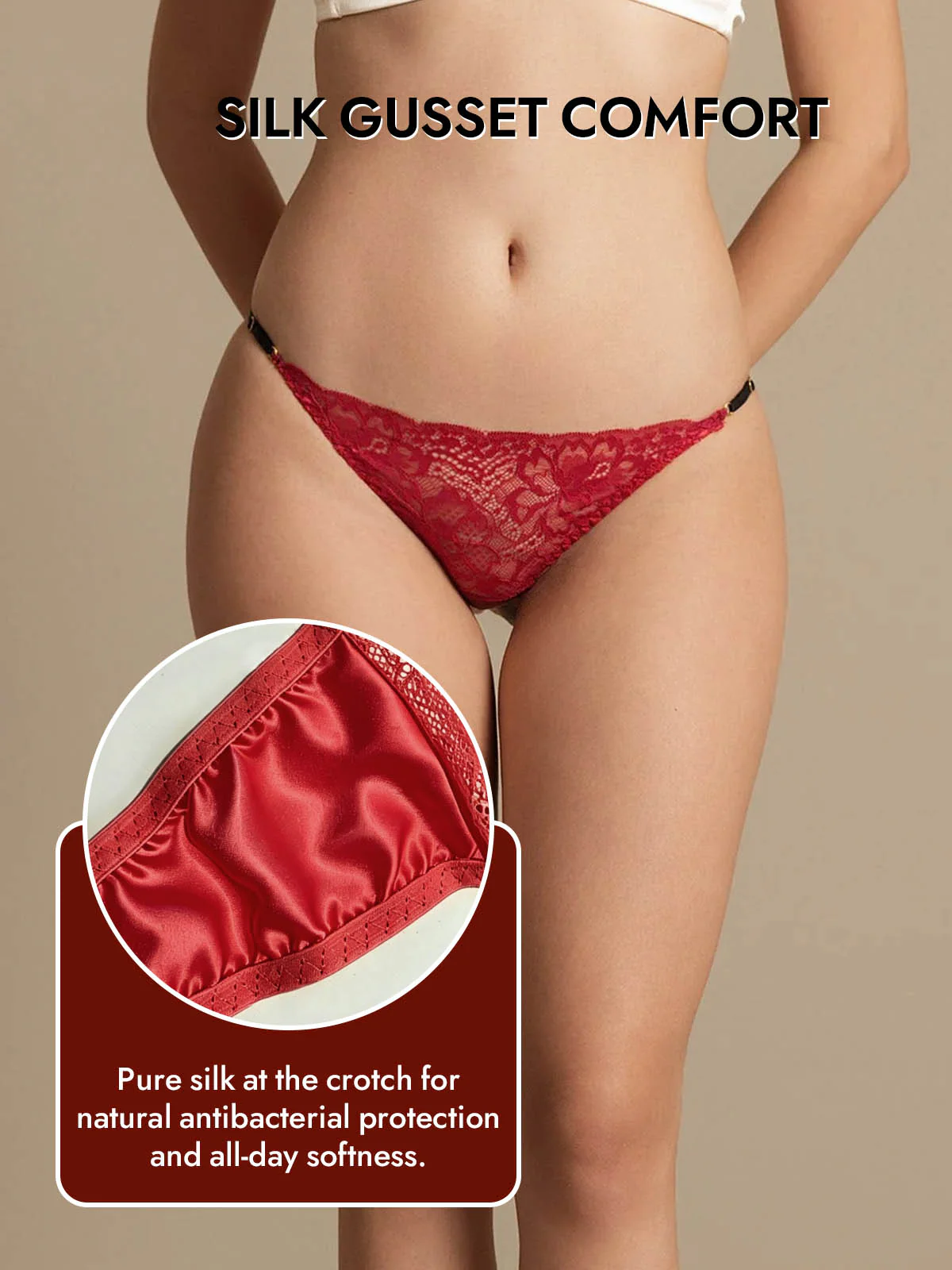 100% Mulberry Silk Thong Lace Adjustable G-String Sexy Panty - Image 26