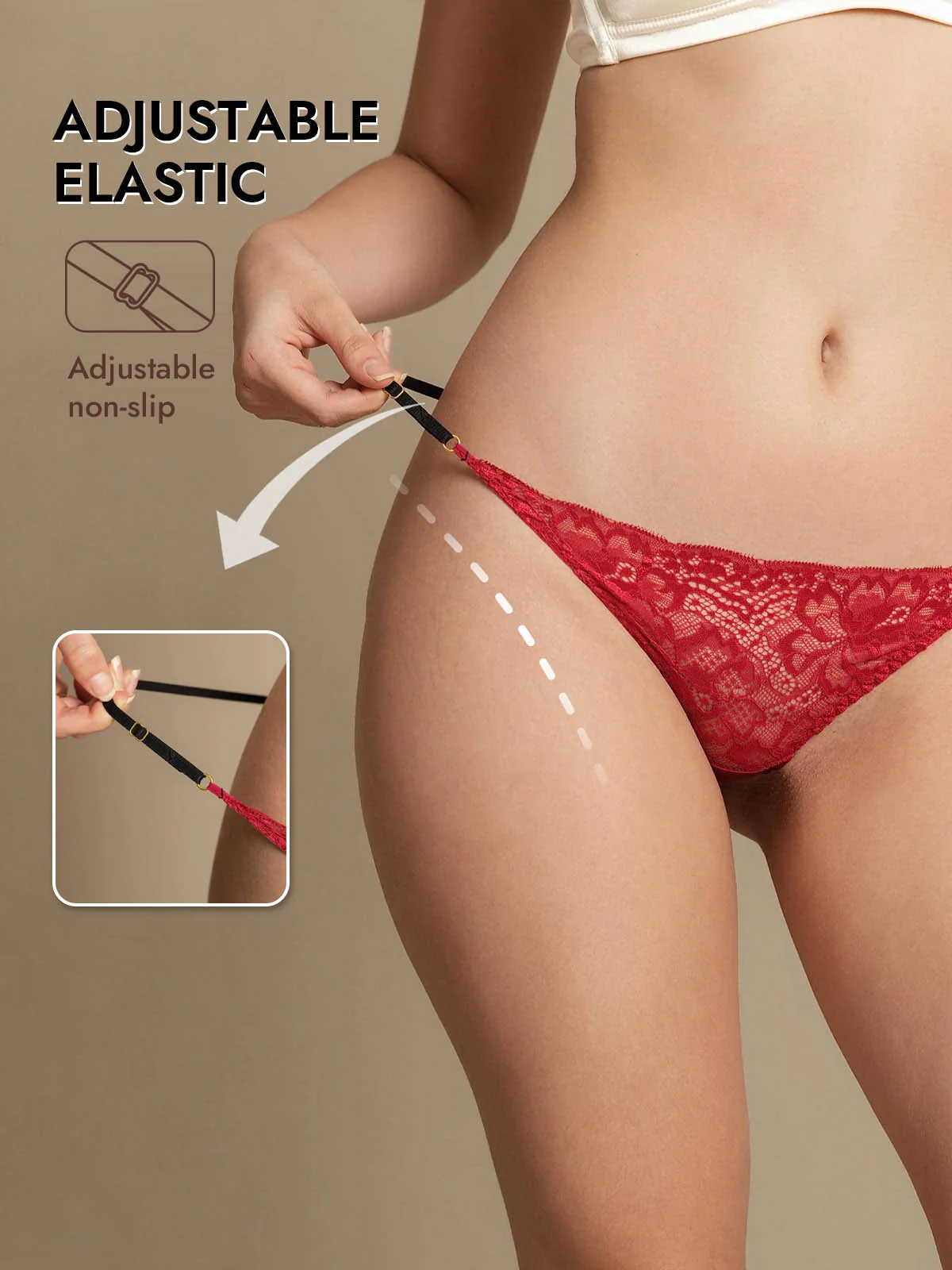 100% Mulberry Silk Thong Lace Adjustable G-String Sexy Panty - Image 27